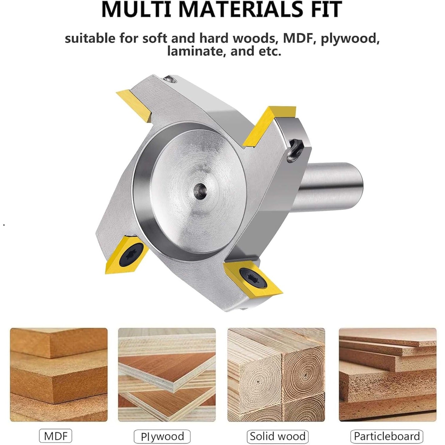 SpeTool W05003 Nickel Plating CNC Spoilboard ATS Coated Insert Carbide 4 Wing, Surfacing, Planing, Flycutting & Slab Leveler 2-1/2" Diameter x 1/2" Shank Router Bit