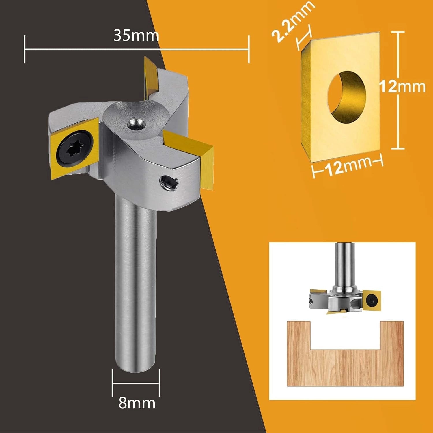 SpeTool EU W05005 Nickel-Plated ATS COATED CARBIDE INSERT 3 FLUTES SPOILBOARD 35MM DIA x 8MM SHANK ROUTER BIT