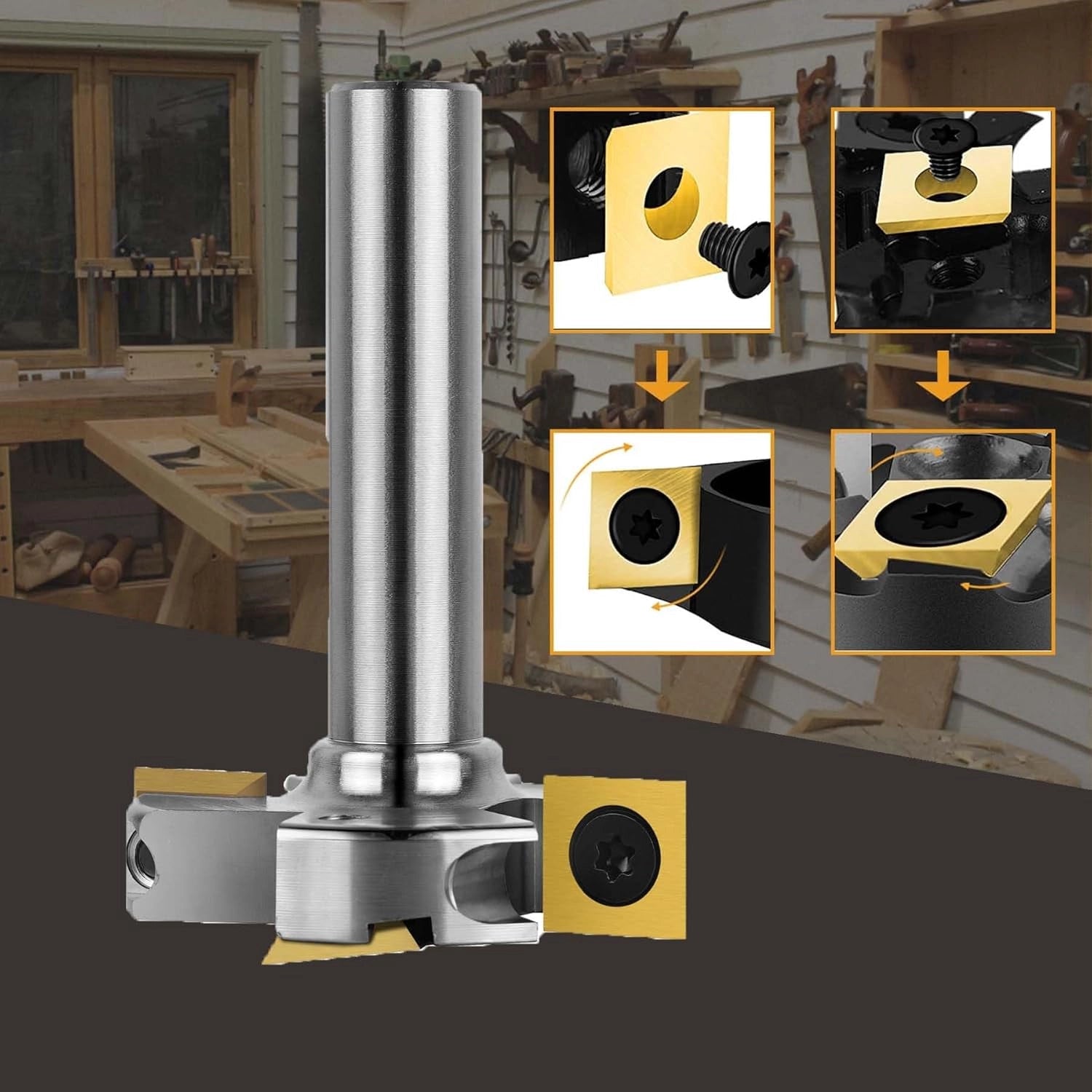 SpeTool EU W05008 Nickel-Plated ATS COATED CARBIDE INSERT 2+2 FLUTES SPOILBOARD 45MM DIA x 12MM SHANK ROUTER BIT