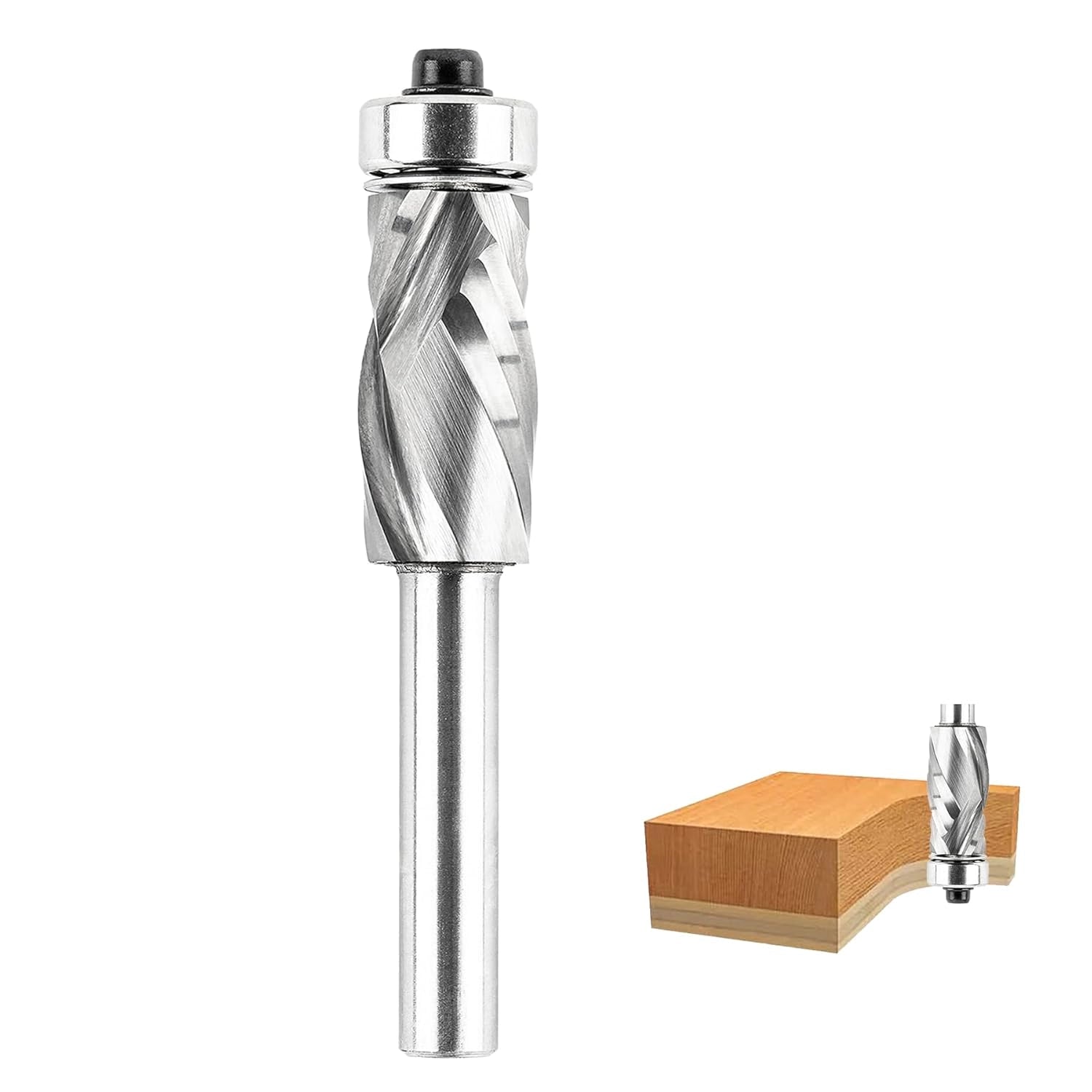 SpeTool EU W07513 Spiral Flush Trim Router Bit - 8mm Shank, 12mm Cutting Diameter, 25mm Cutting Length, Compression Cut with Top Starting Ring for Template and Copy Routing