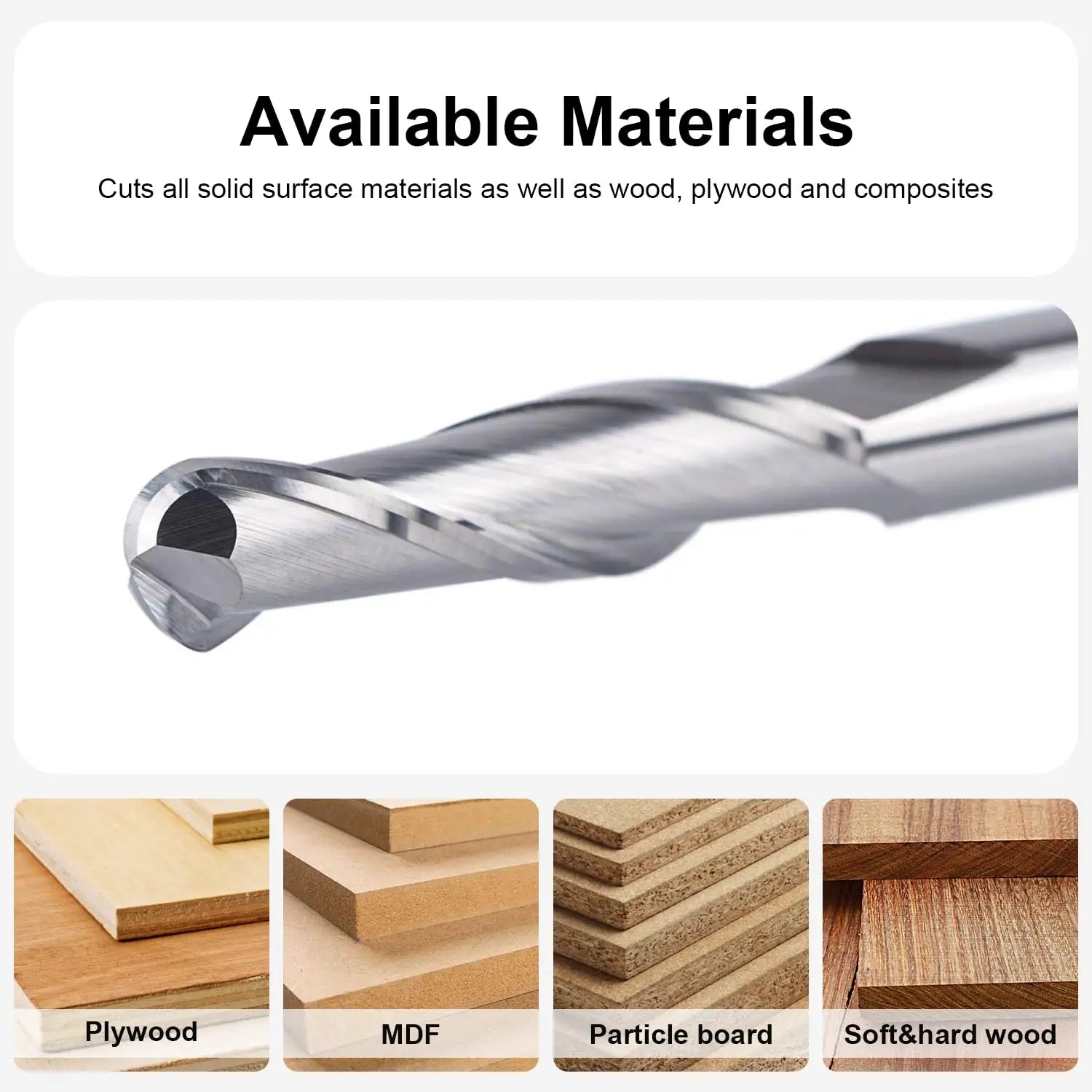 SpeTool EU W04801 Ball End Mill 6 mm Cutting Diameter 6 mm Shank 24 mm Cutting Length Double Flute Router Bit Solid Carbide Milling Cutter for DIY Woodworking Carving Engraving