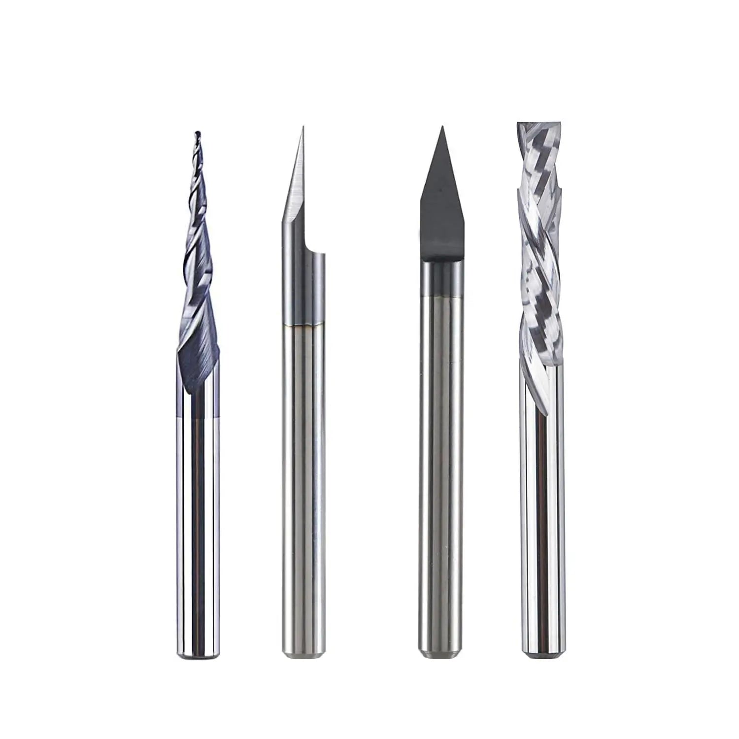 SpeTool EU Set of 4 1/8 Inch (3.175 mm) Shank Solid Carbide Solid Carbide CNC Milling Cutter Wood Cutter V-Groove Cutter for Router End Mill for Wood