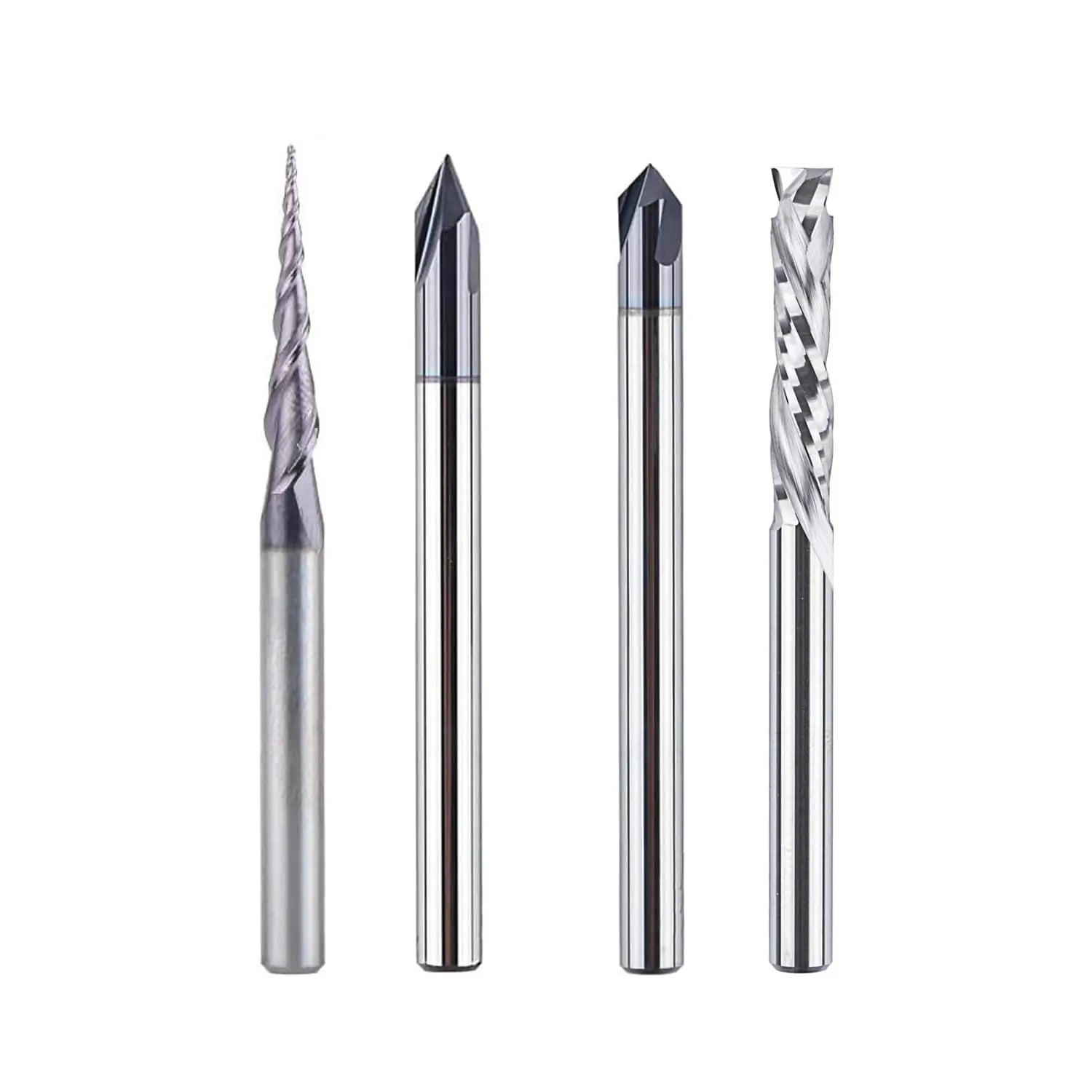 SpeTool EU Set of 4 Milling Cutters 4 mm Shank Solid Carbide Solid Carbide CNC Milling Cutter V-Groove Cutter for Wood Engraving