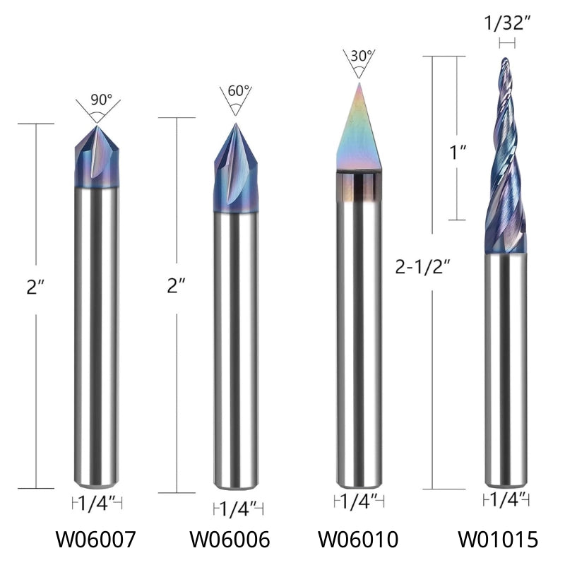 SpeTool WD-10 10-Piece CNC Router Bits Set, 1/4 Inch Shank, TAC Coated End Mills for Woodworking, Trimming, Engraving and Carving