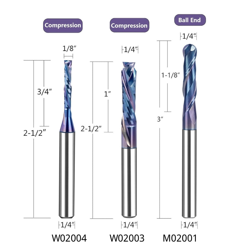 SpeTool WD-10 10-Piece CNC Router Bits Set, 1/4 Inch Shank, TAC Coated End Mills for Woodworking, Trimming, Engraving and Carving
