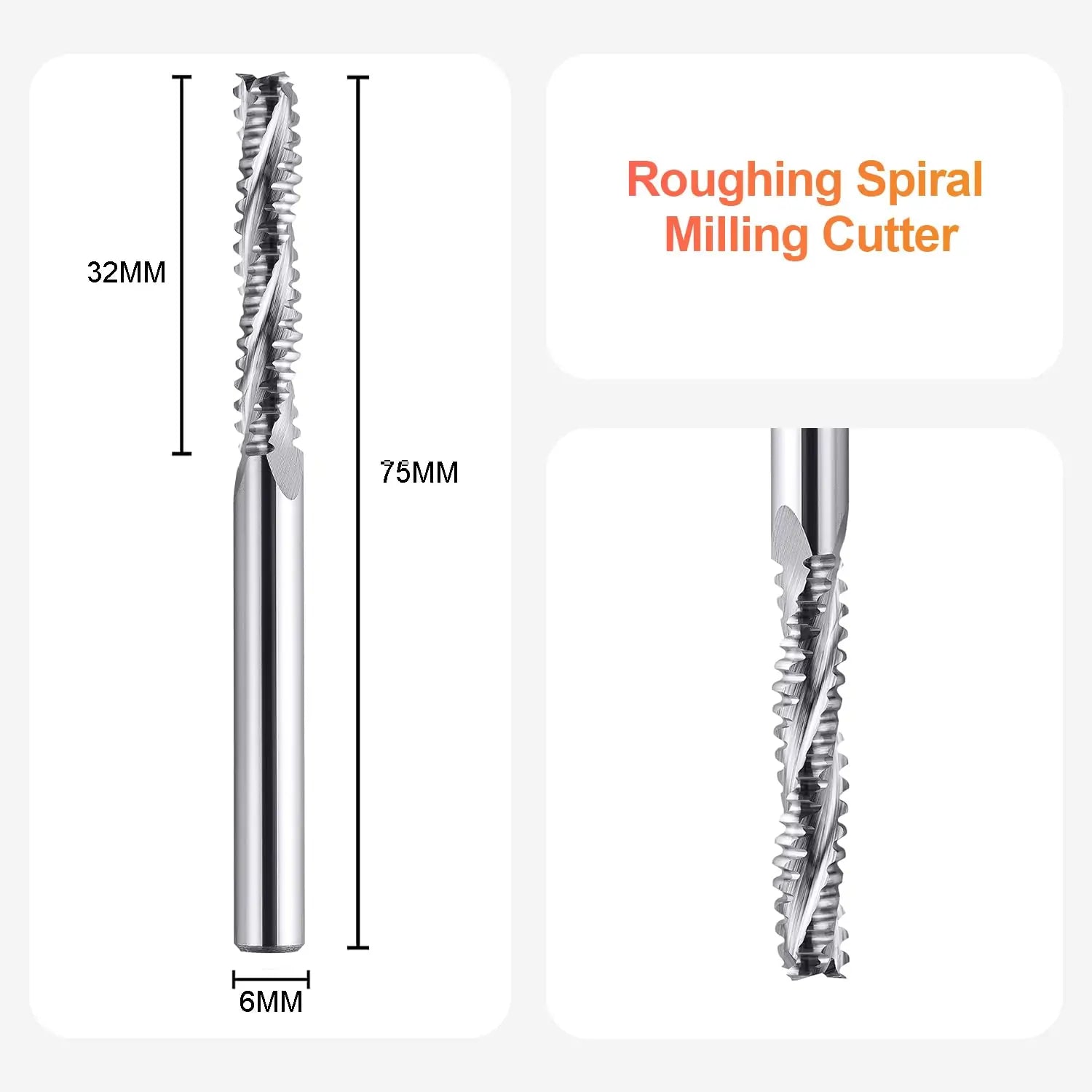 SpeTool EU W04901 UP CUT 3 FL 6MM DIA x 32MM CL x 6MM SHANK x 75MM OVL ROUGHING CUTTER