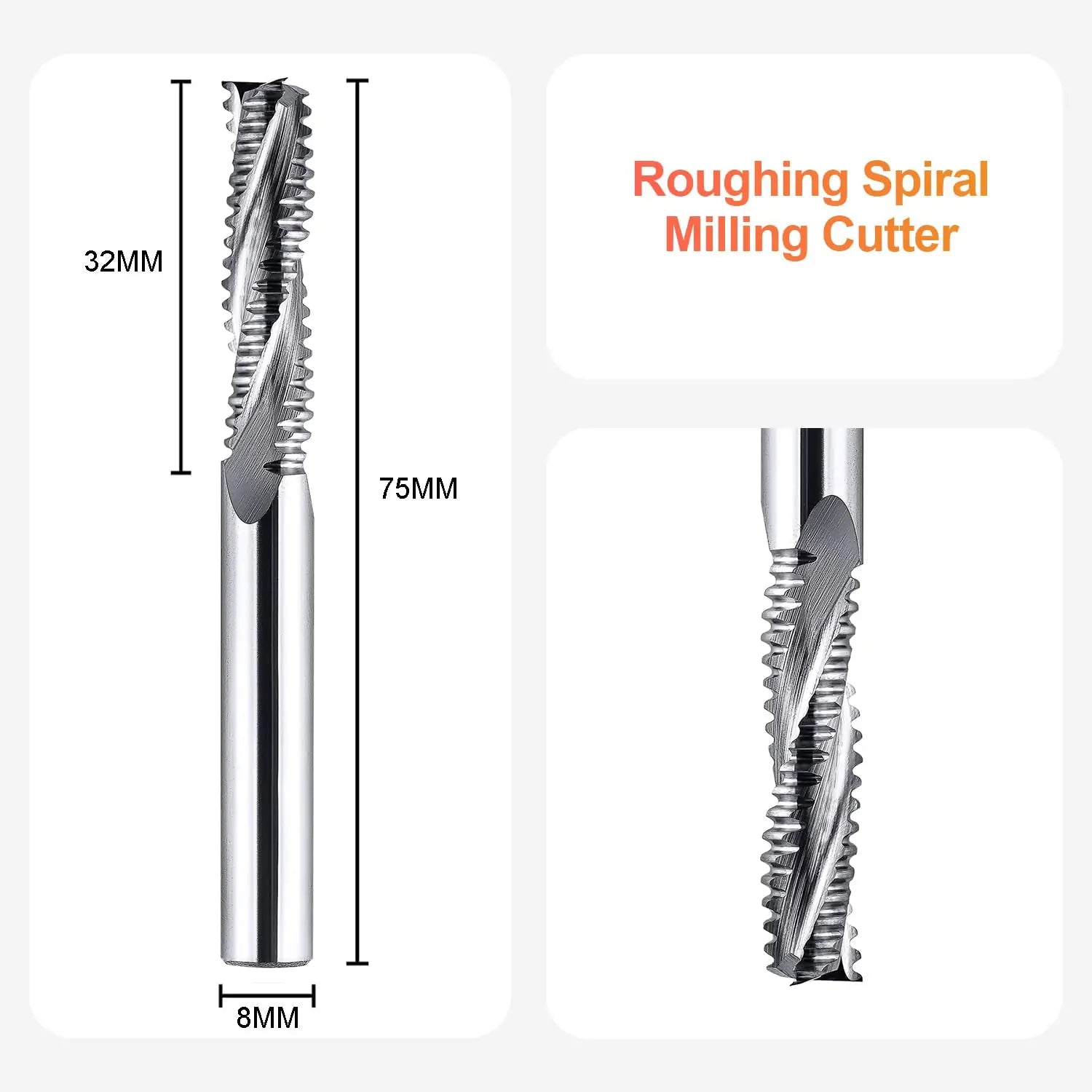 SpeTool EU W04902 UP CUT 3 FL 8MM DIA x 32MM CL x 8MM SHANK x 75MM OVL ROUGHING CUTTER