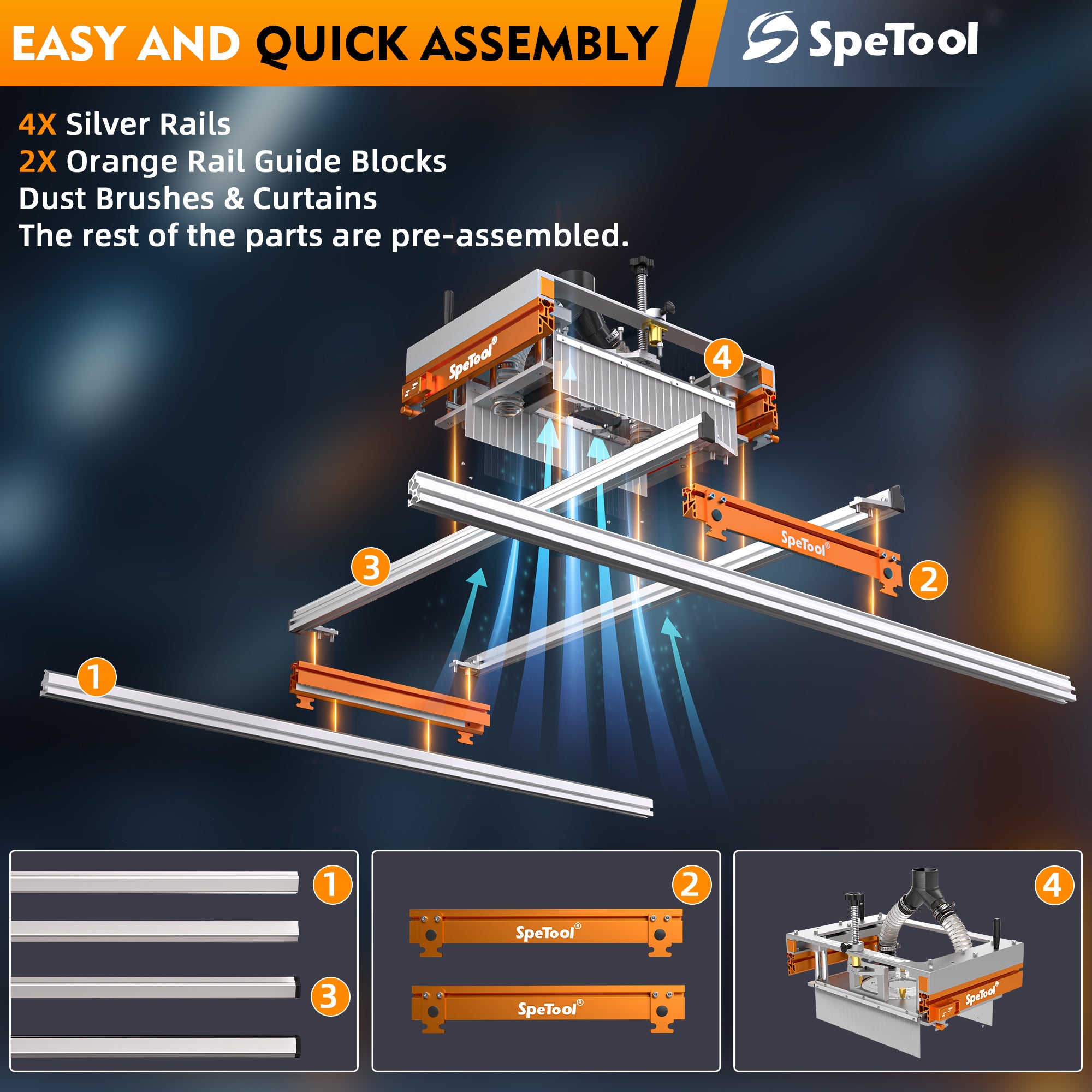 Xpert Router Sled for Flattening Slabs with Continuous Height Adjustment and Dust Collection 3-Axis Slab Flattening Mill