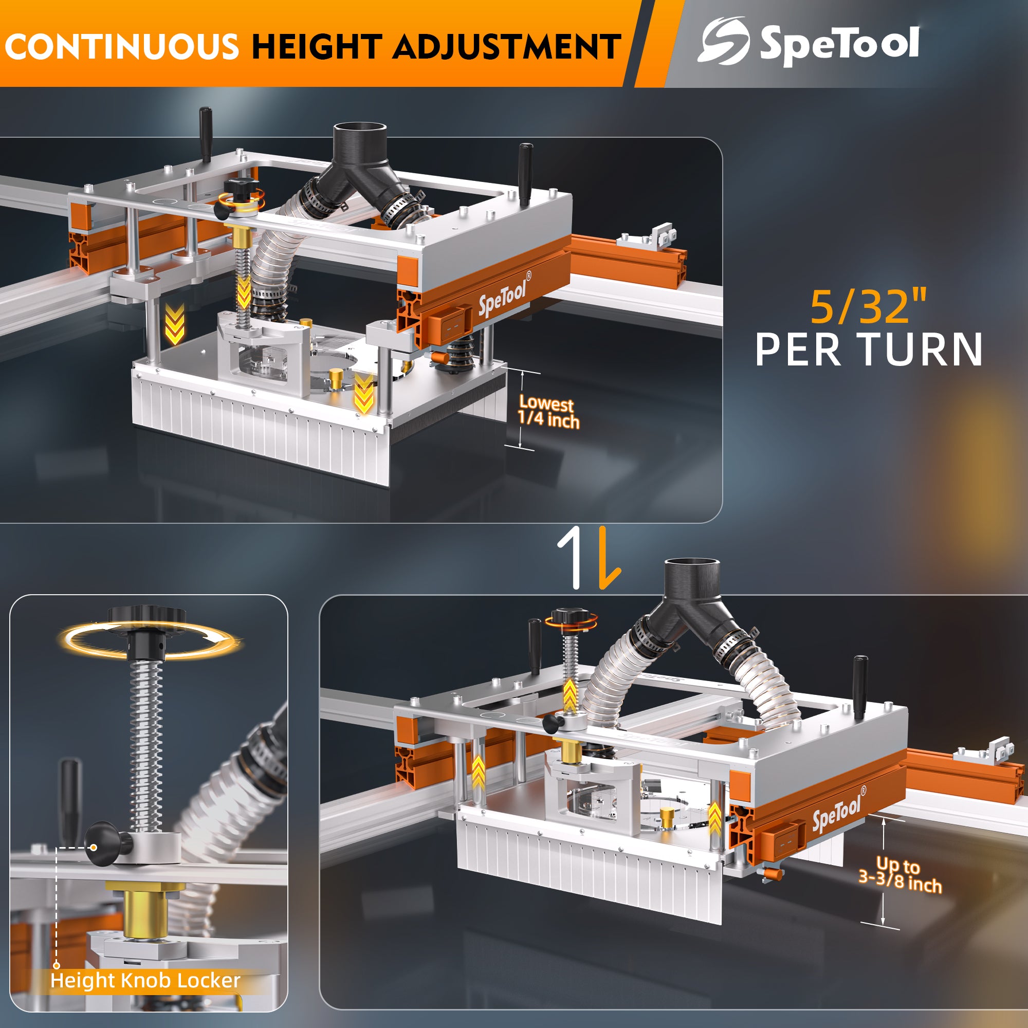 Xpert Router Sled for Flattening Slabs with Continuous Height Adjustment and Dust Collection 3-Axis Slab Flattening Mill