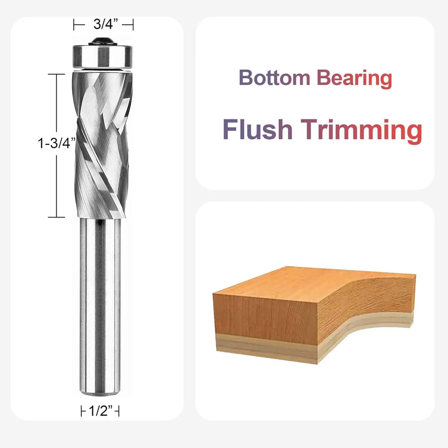 SpeTool CA W07041 SC Bottom Bearing Compression Flush Trim 3/4" Dia x 1/2" Shank x 1-3/4" Cutting Length x 4-2/5" Overall Long Template Router Bit