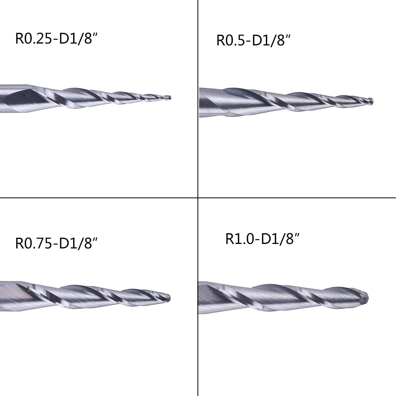 4Pcs Tapered Ball Nose TiAlN Coated Router Bits Set