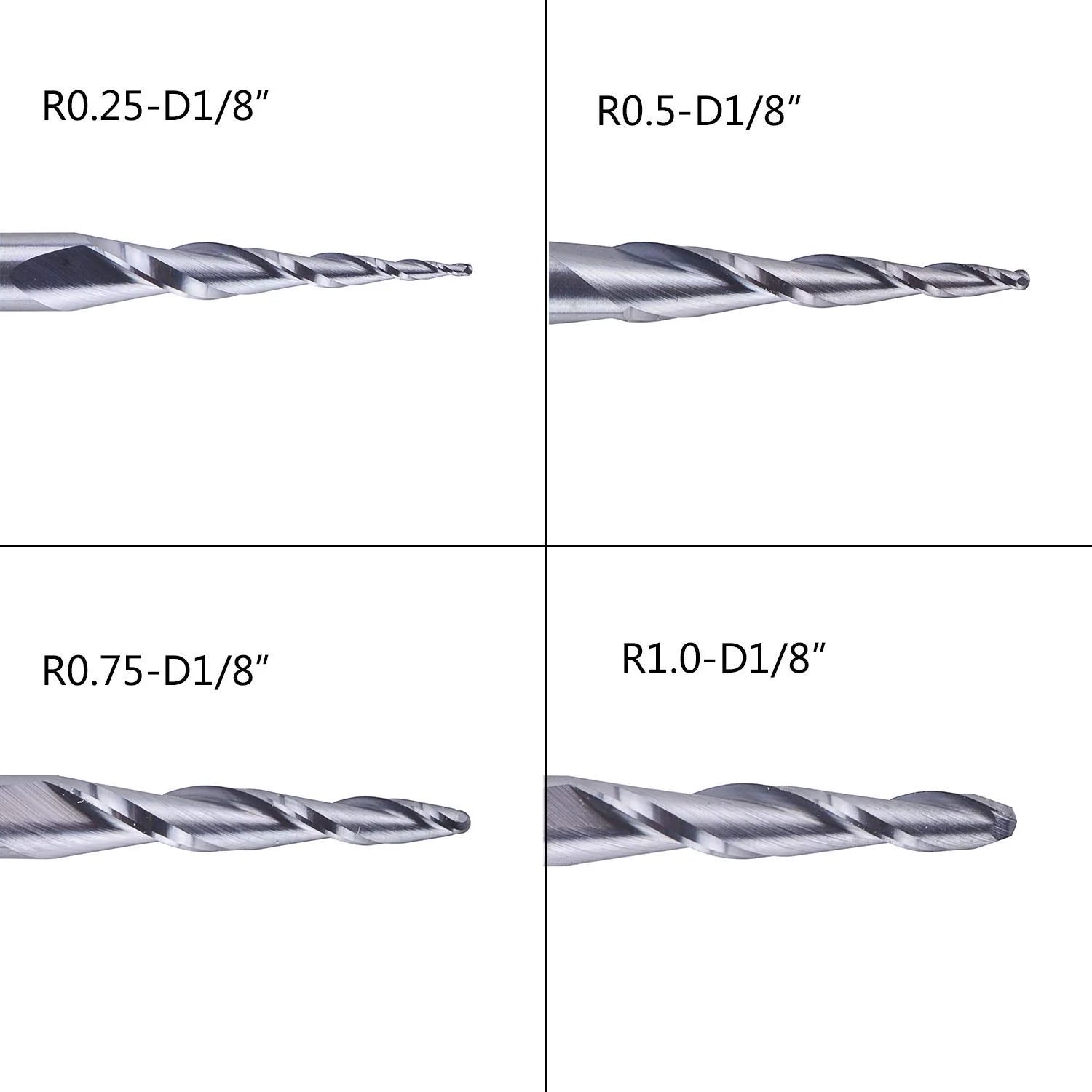 4Pcs Tapered Ball Nose TiAlN Coated Router Bits Set