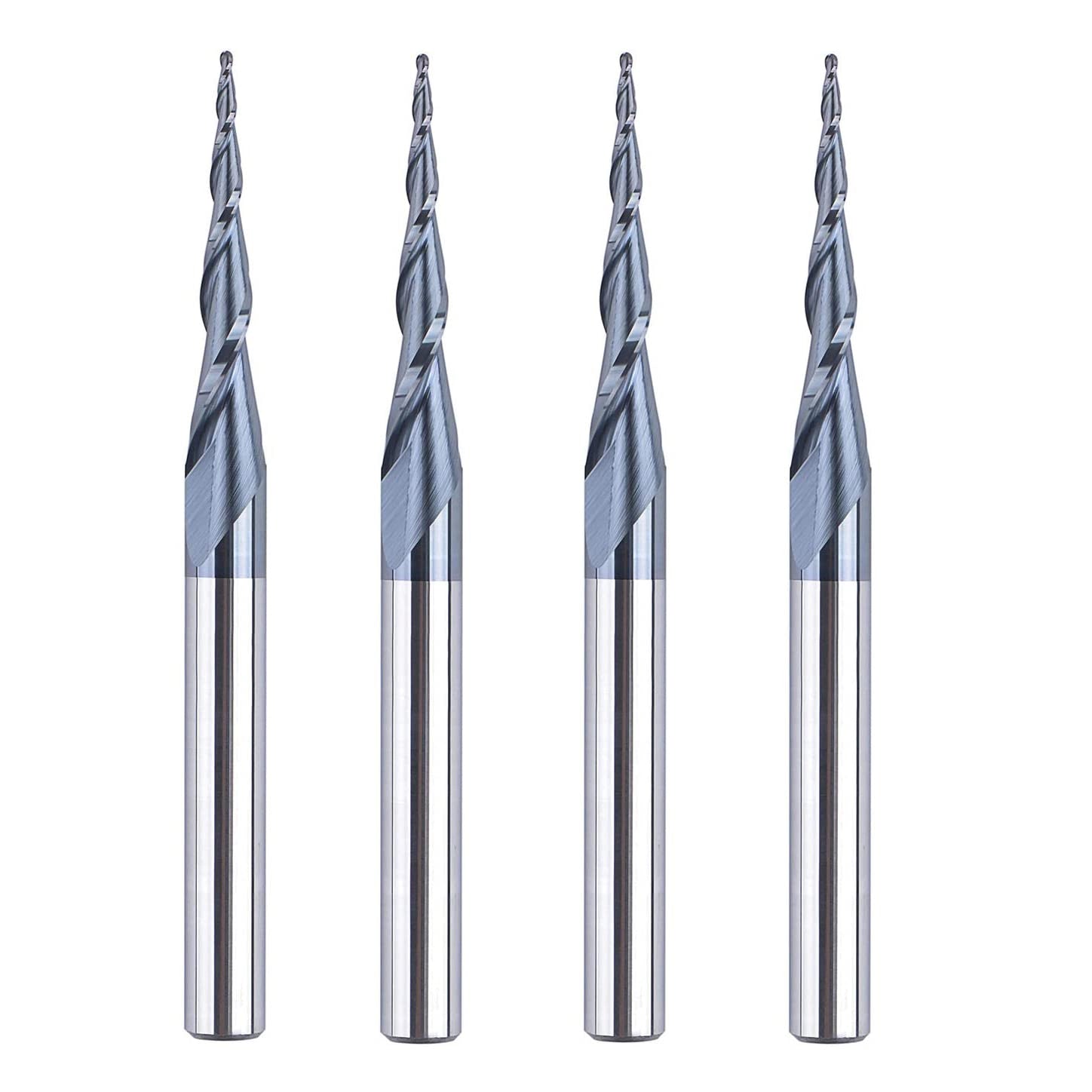 SpeTool W01006 CNC 2D and 3D Carving 4.82 Deg Tapered Angle Ball Nose 0.5mm Radius x 1/4" Shank x 1-1/4" Cutting Length x 3" Long 2 Flute SC TiAlN Coated Upcut Router Bit