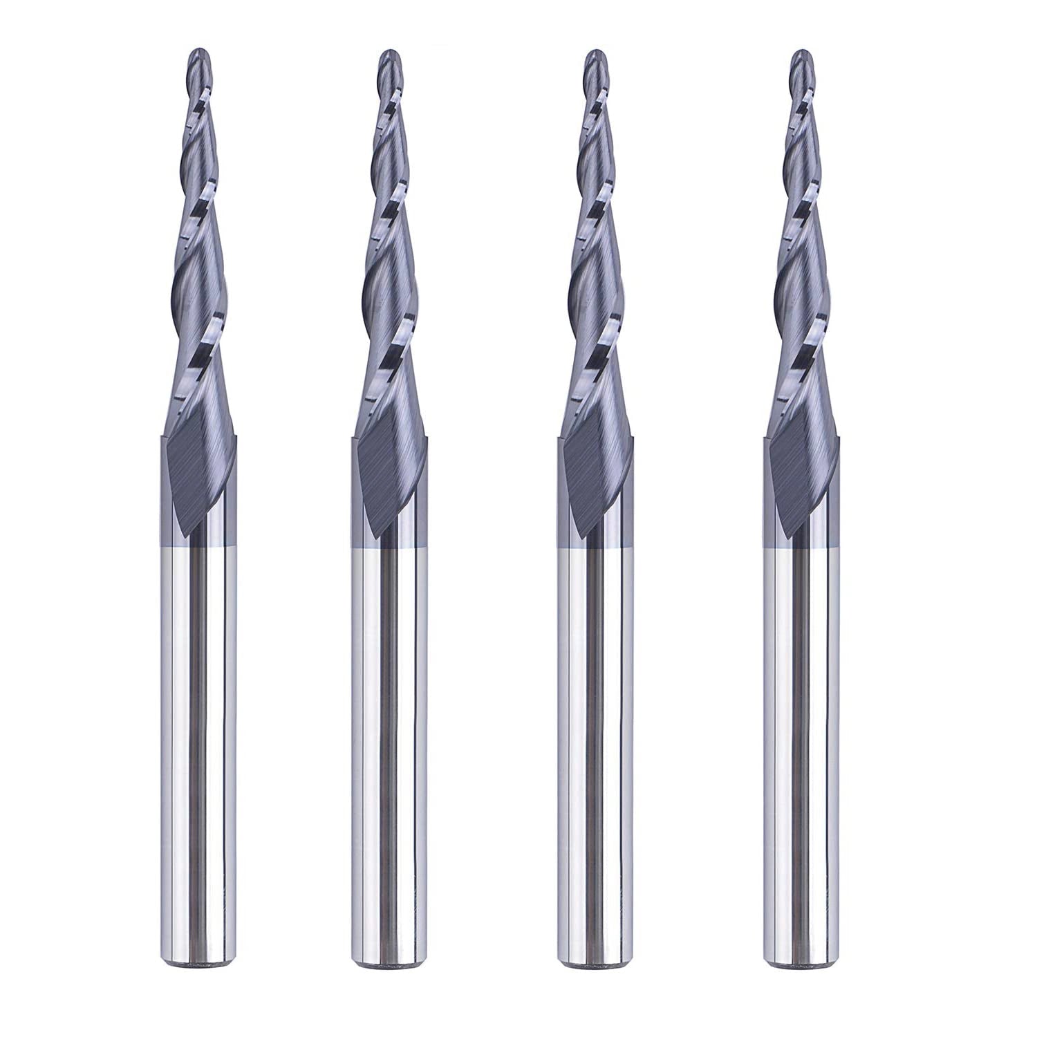 SpeTool W01010 CNC 2D and 3D Carving 3.92 Deg Tapered Angle Ball Nose 1.0mm Radius x 1/4" Shank x 1-1/4" Cutting Length x 3" Long 2 Flute SC TiAlN Coated Upcut Router Bit