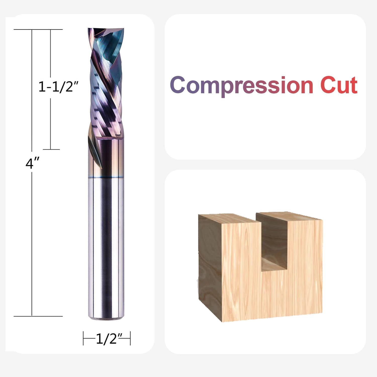 SpeTool W02006 SPE-X Ultra Tool Life Coated SC Compression Spiral 1/2" Dia x 1/2" Shank x 1-1/2" Cutting Length x 4" Extra Long 2 Flute Router Bit