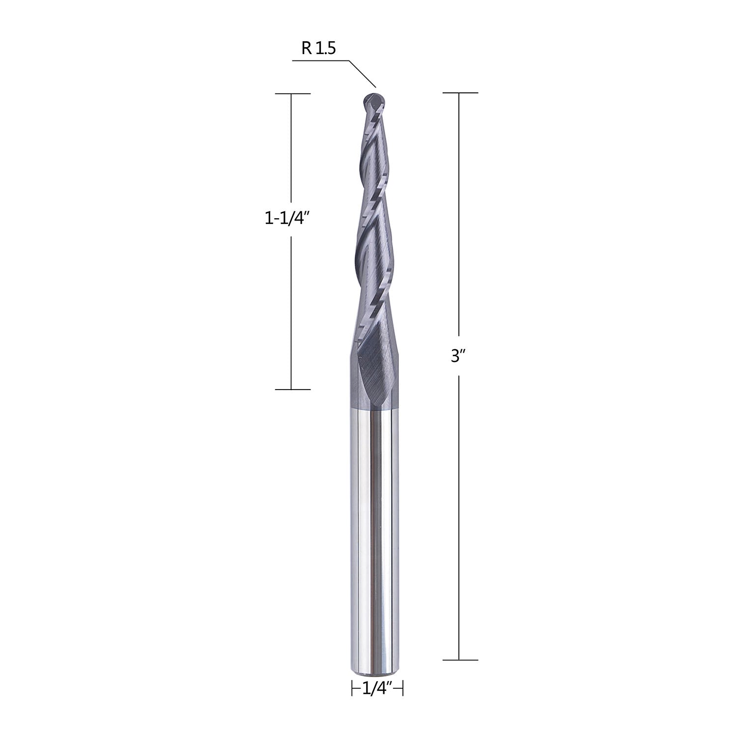 SpeTool 1.5mm Radius 1/4" SHK Tapered Ball Nose spiral engraving bit