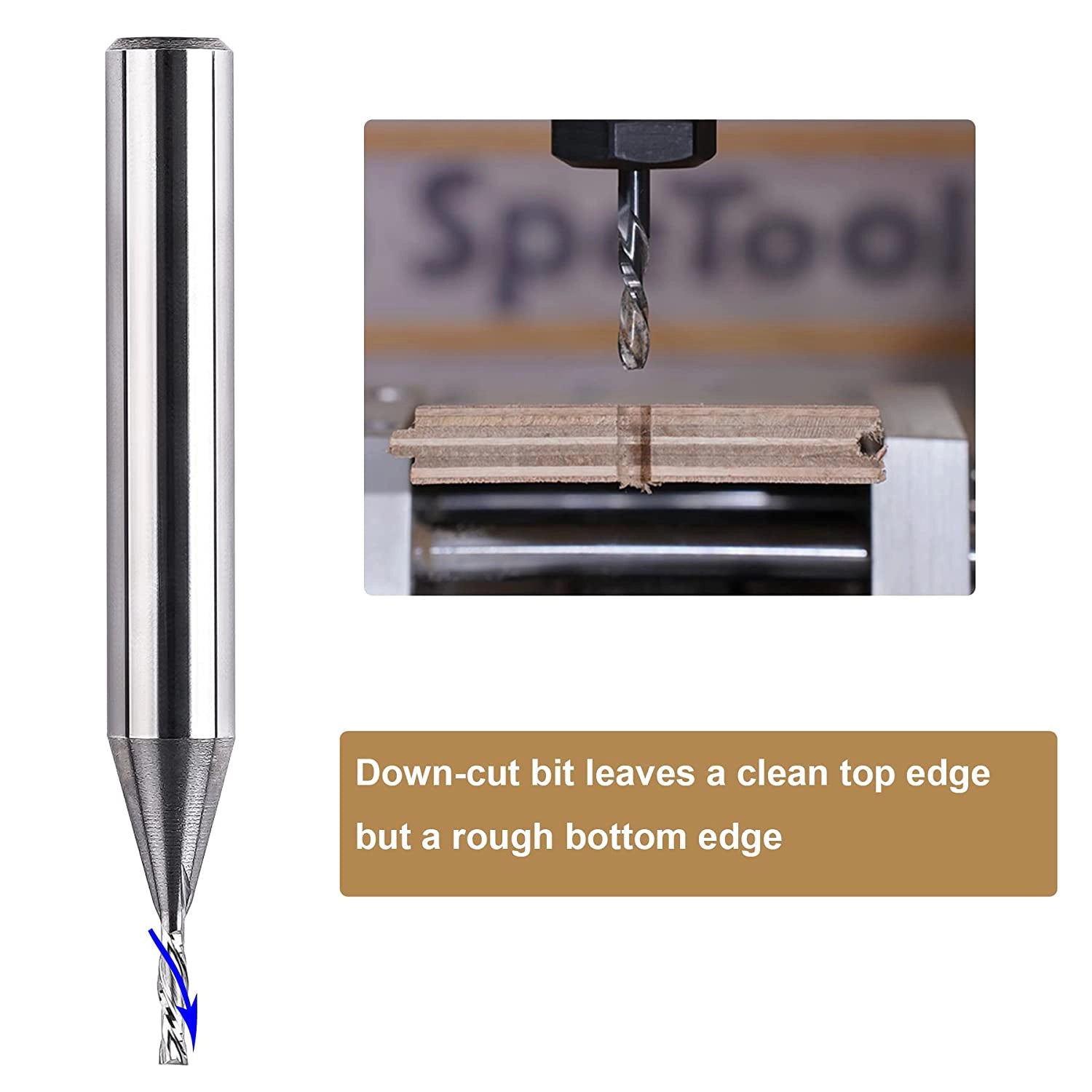 SpeTool 1/16"D 1/4" SHK 1/4" Cut Length Woodworking Down cut Routr Bit
