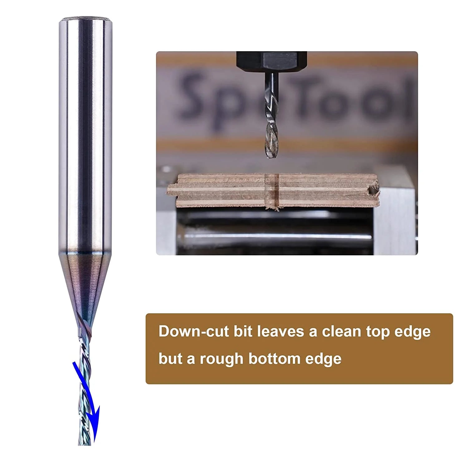SpeTool Extra Tool Life Coated 1/16 Down Cut 1/4" Shank CNC Router Bit