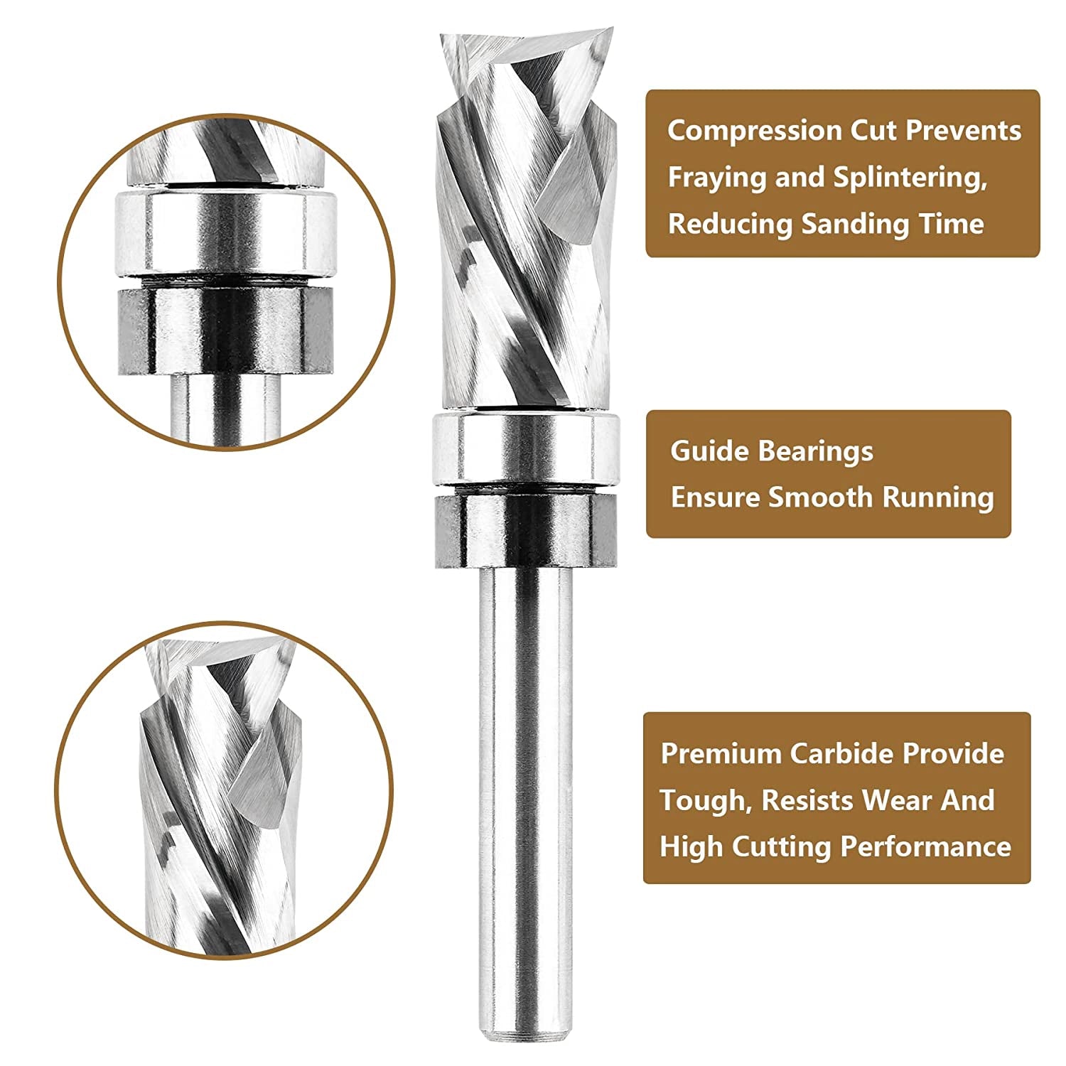 SpeTool 1 2 Dia 1 4 SHK Compression Flush Trim Top Bearing Router Bit