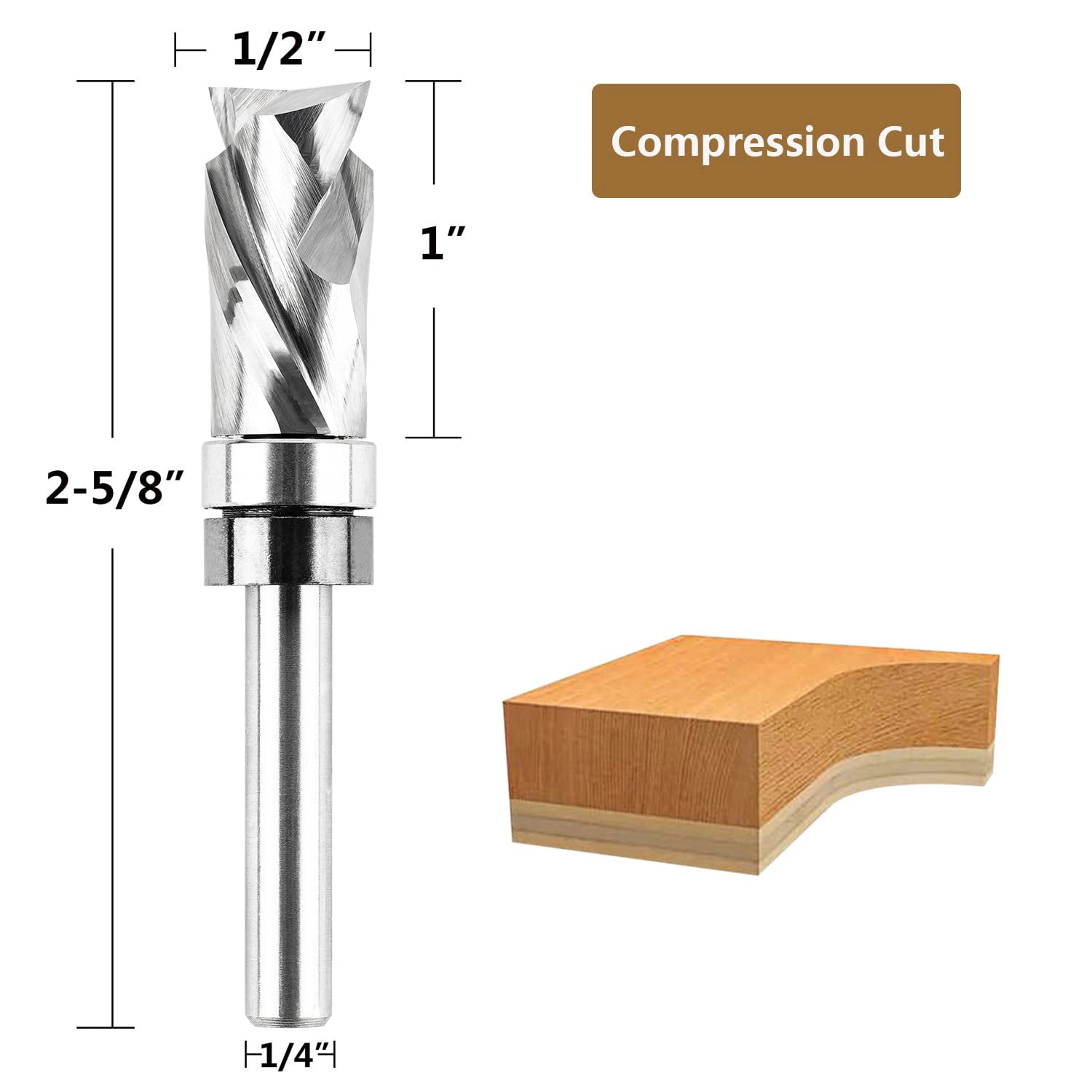 SpeTool 1 2 Dia 1 4 SHK Compression Flush Trim Top Bearing Router Bit