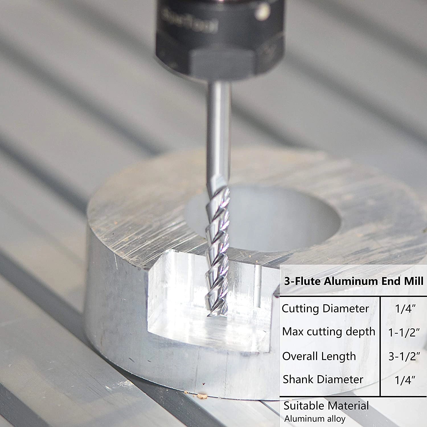 SpeTool 1/4 SHK Carbide End Mill for Aluminum Cut CNC Router Bit 3.5" Long