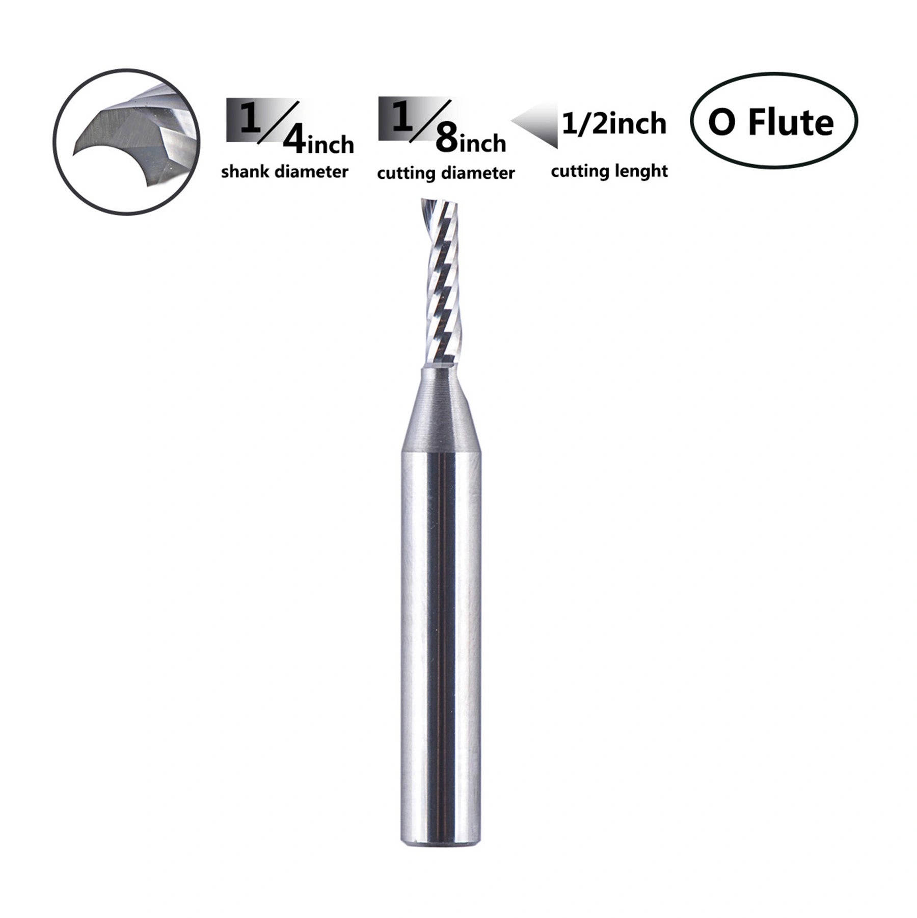 SpeTool 1/8 Dia x 1/4 SHK Up Cut Carbide CNC Spiral O Flute Router Bit