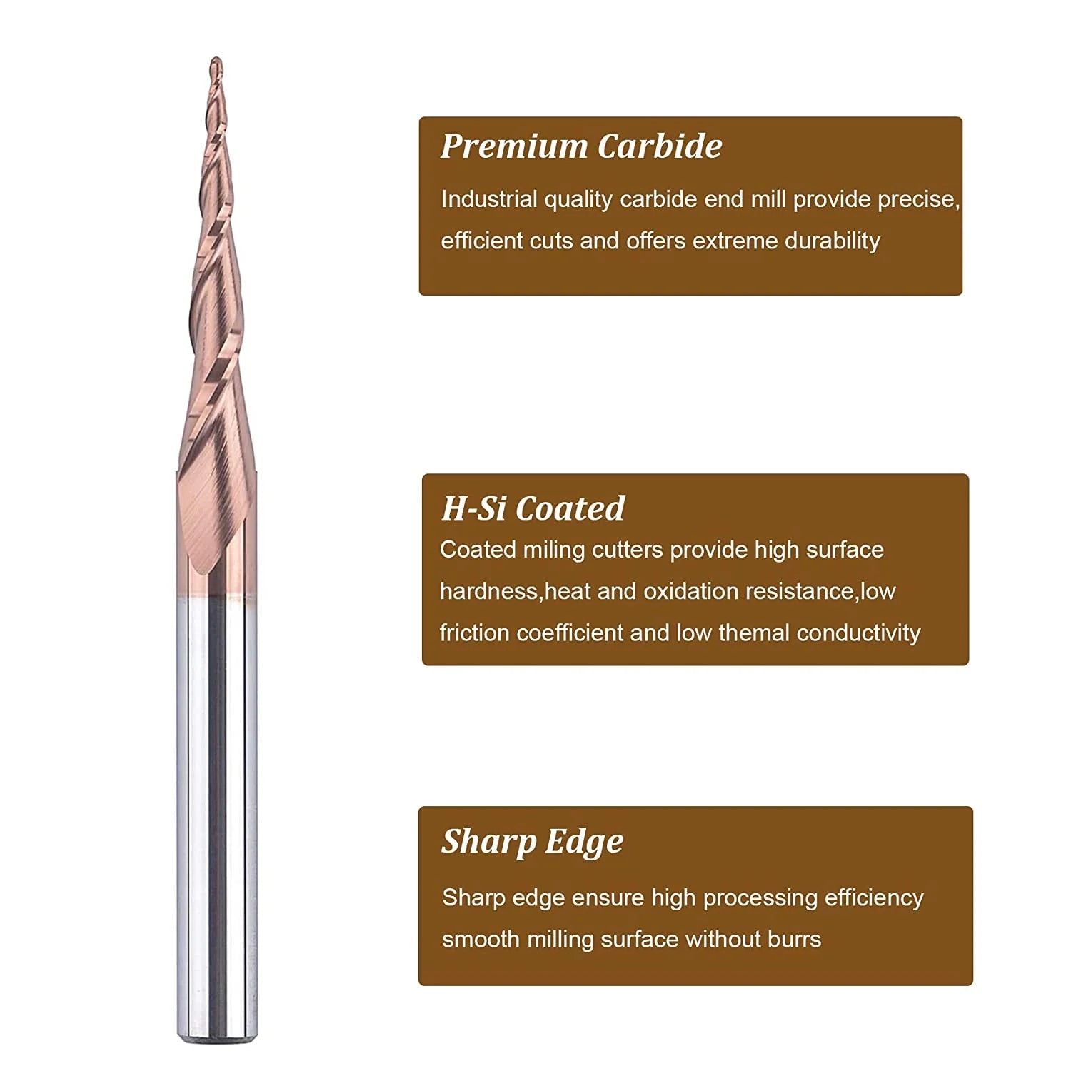 SpeTool 2D/3D CNC Router Bit Carbide Tapered Ball Nose Endmill R0.5mm