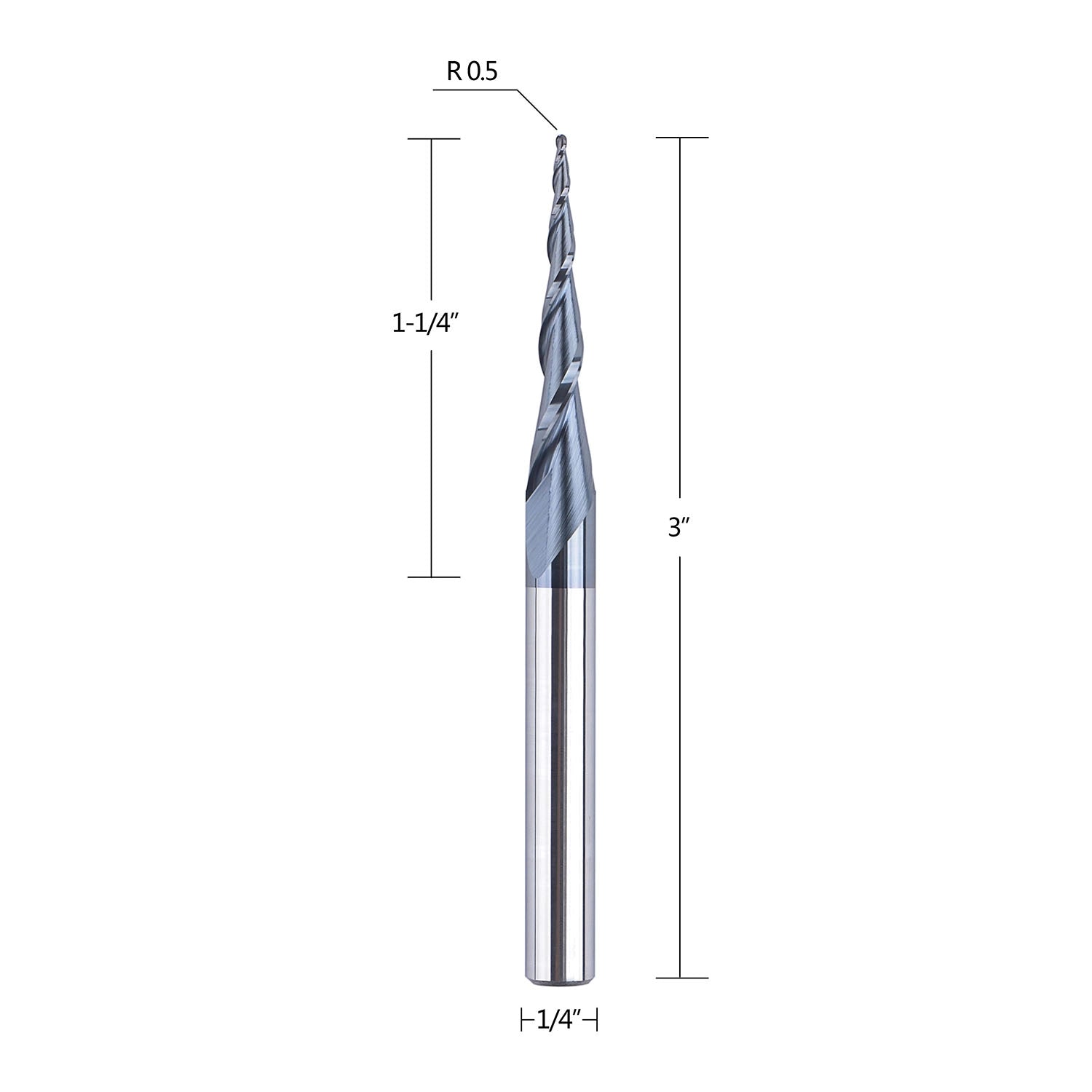 SpeTool 2D/3D Carving  0.5mm Radius Ball Nose TiAIN Coated 1/4 Router Bit 