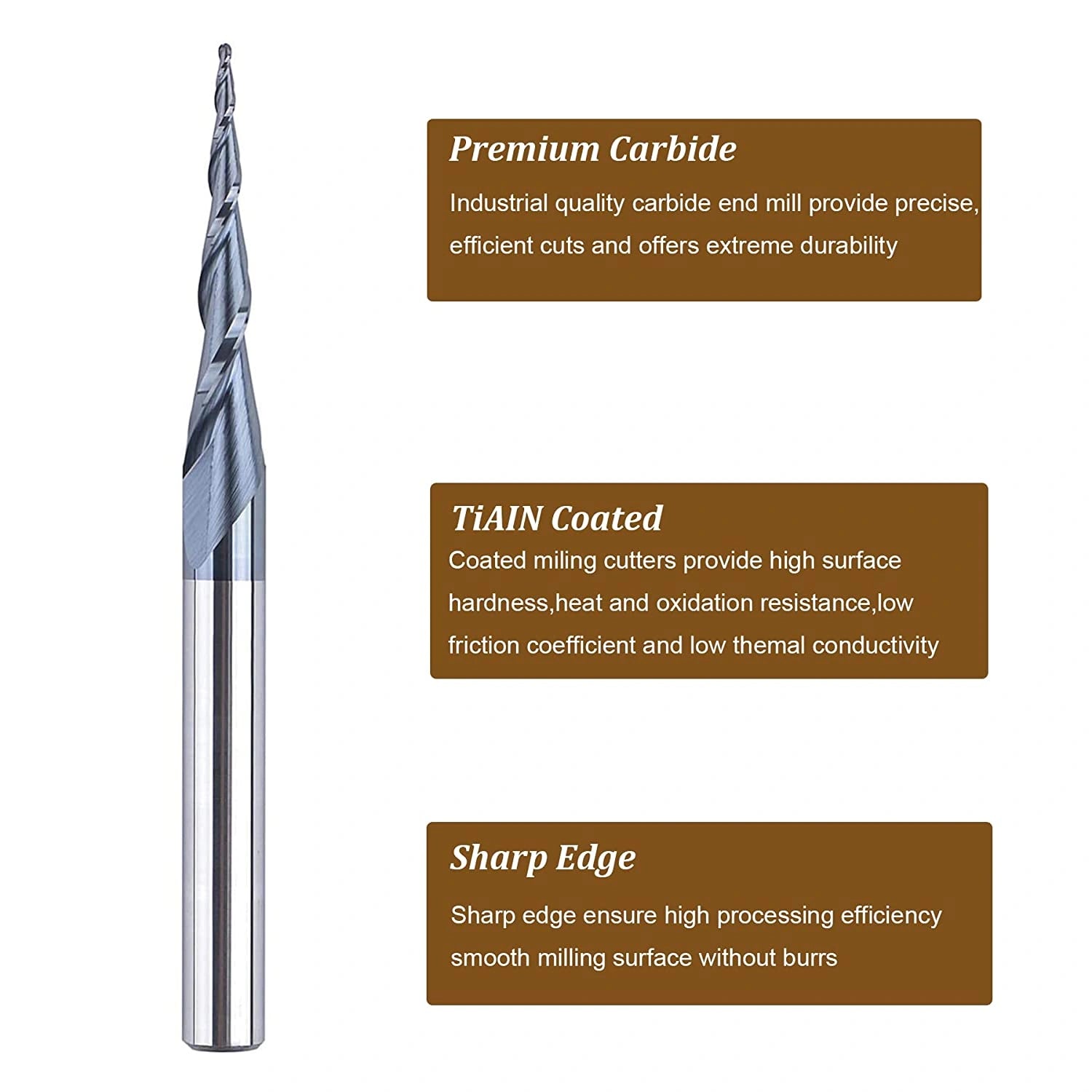 SPEtool CNC tapered ball nose router bit, 0.5mm radius, 1/4-inch shank (product image)