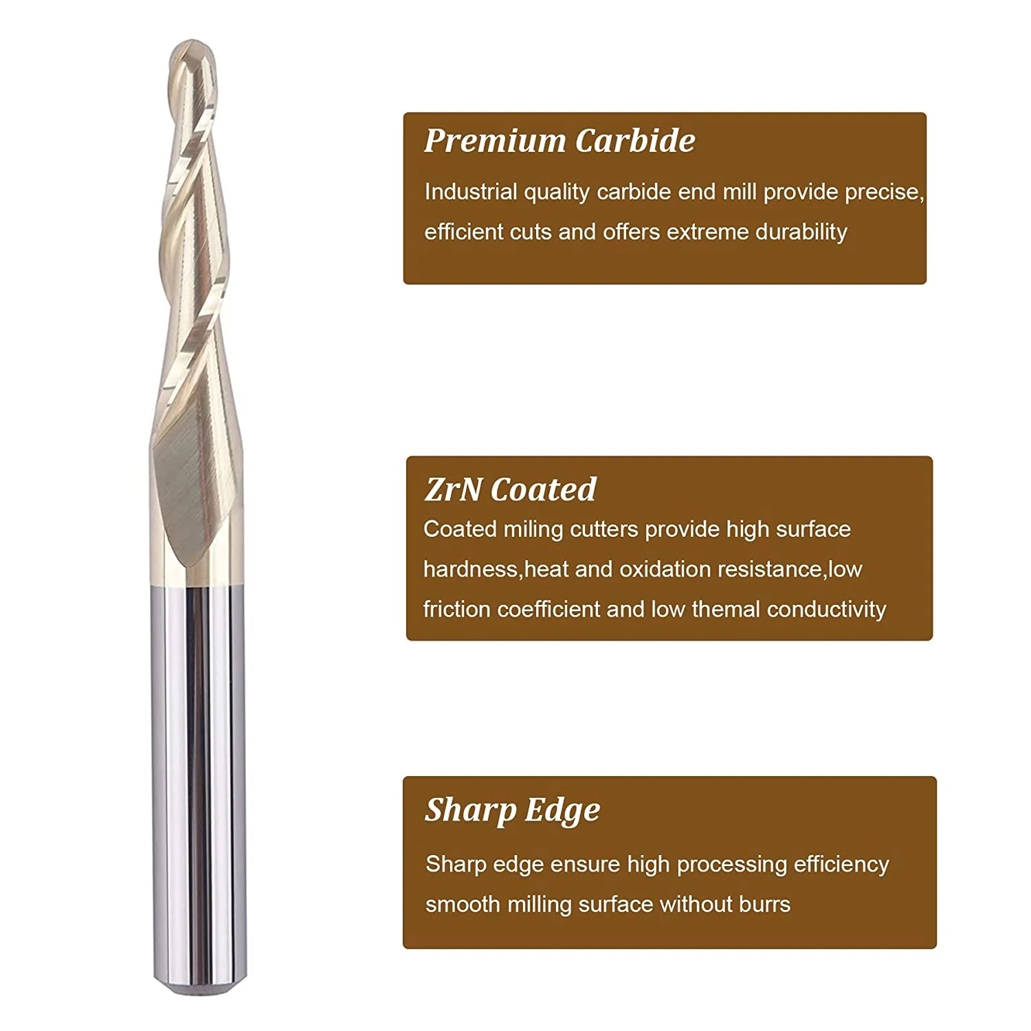 SpeTool 2D/3D Carving Tapered Ball Nose Router Bit 1/16" Radius ZrN Coated