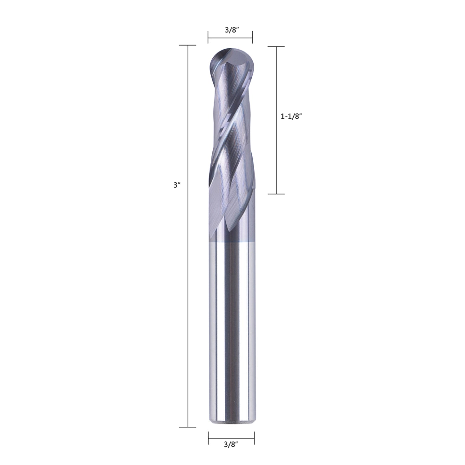 SpeTool 2 Flutes 3/8 Dia 3/8" Shank 3" Long Carbide Ball Nose End Mill