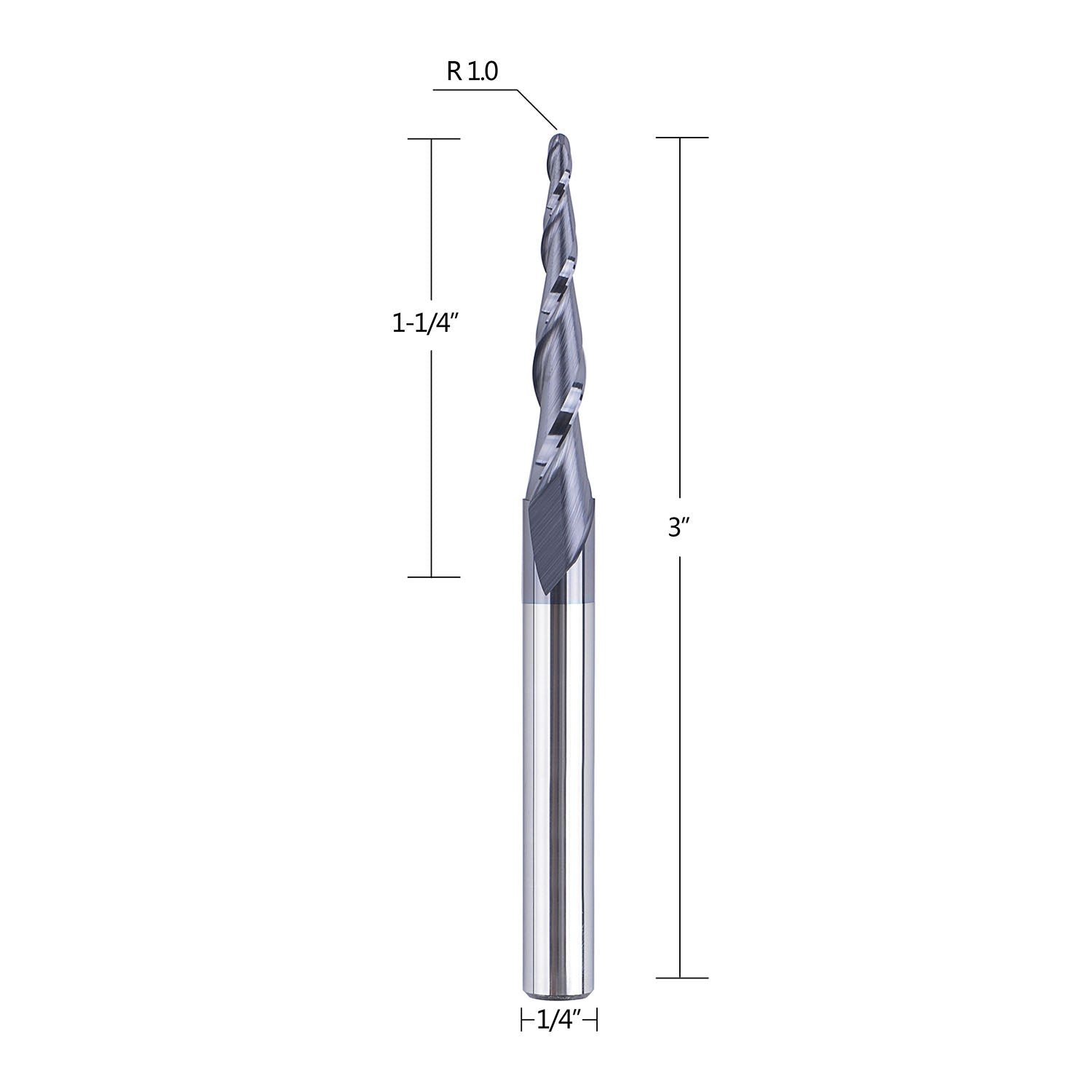 SpeTool 3D Tapered Ball Nose Router Bit 1.0mm Radius TiAlN Coated 3.92°