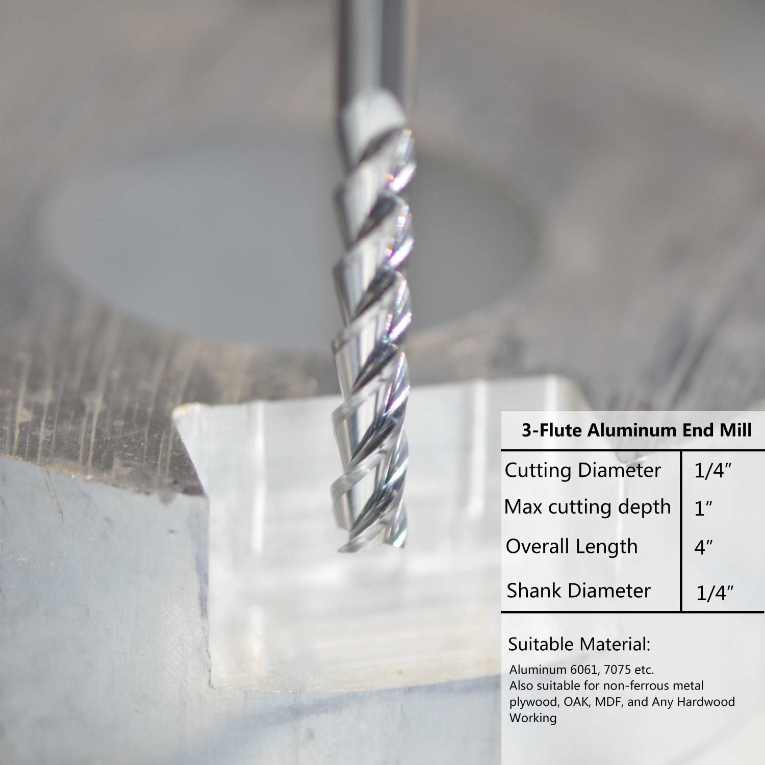 SpeTool 3 Flutes End Mill for Aluminum 1/4" Dia Extra Long 4" Router Bit