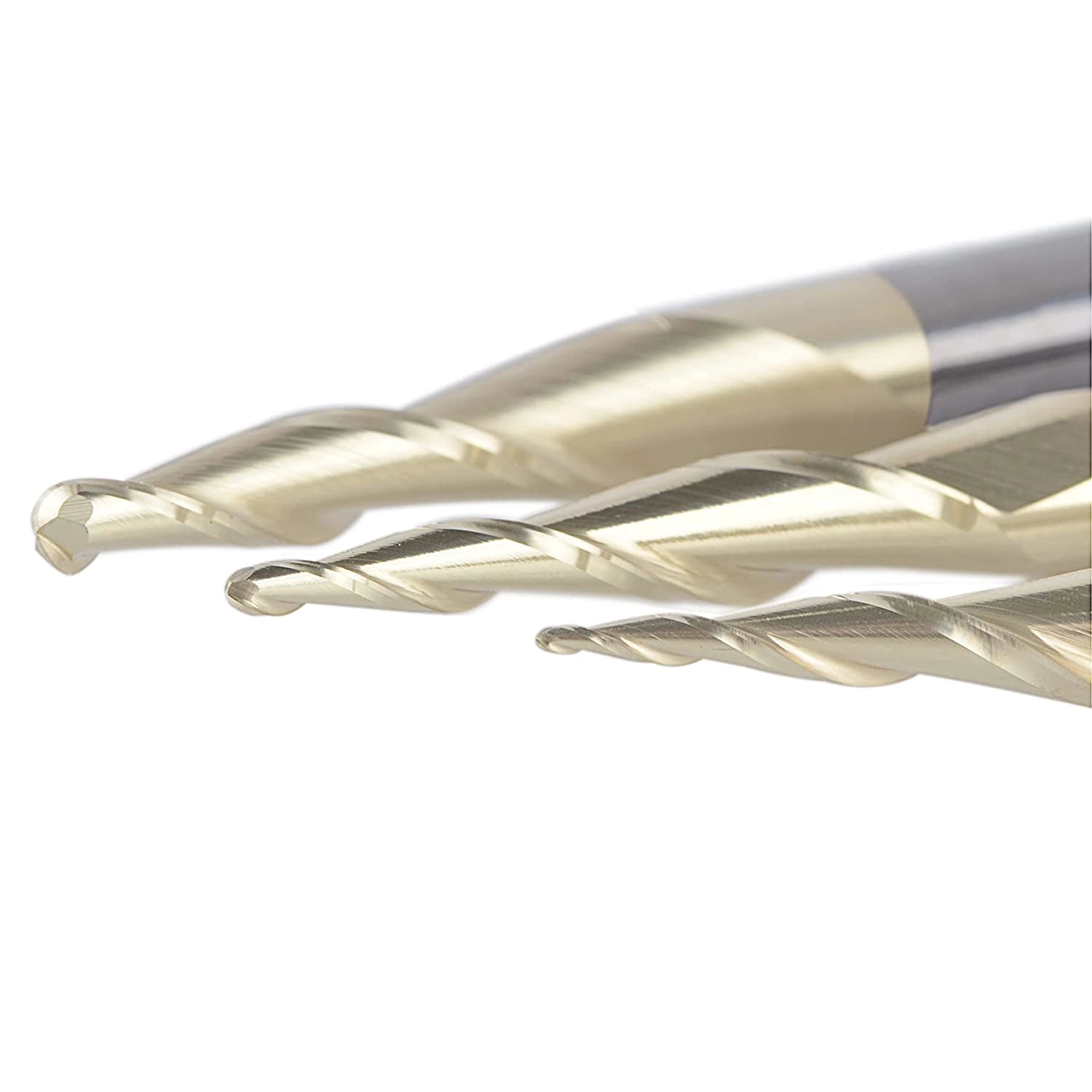 SpeTool 3 pcs Tapered Ball Nose 3D Carve ZrN Coated Router Bit