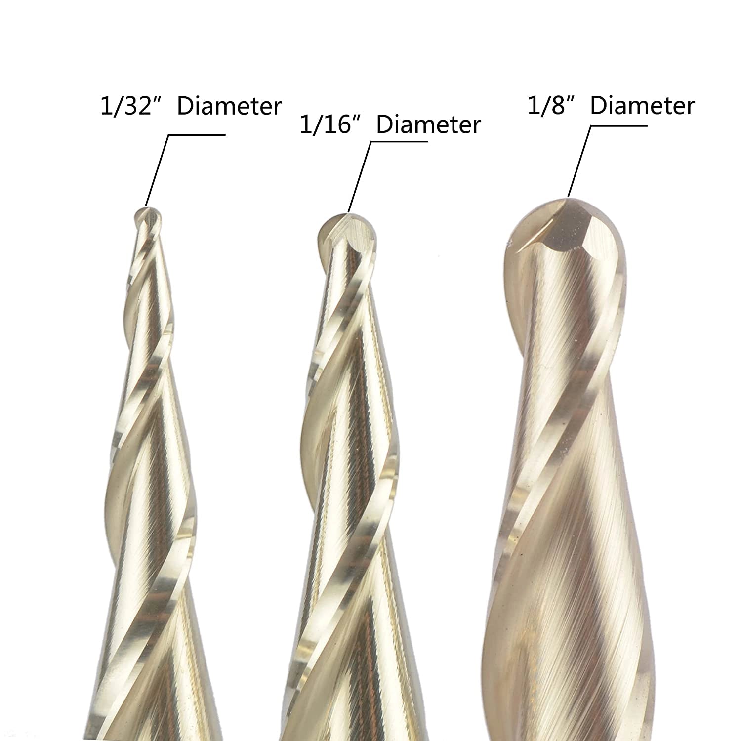 SpeTool 3 pcs Tapered Ball Nose 3D Carve ZrN Coated Router Bit