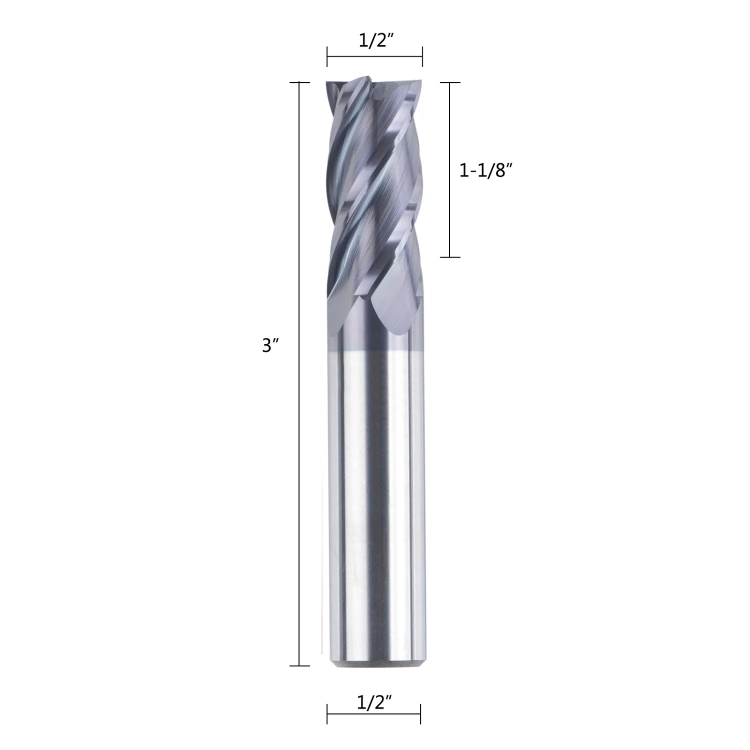 SpeTool 4 Flute 1/2" SHK 3" Long Carbide End Mill Router Bit TiAlN Coated