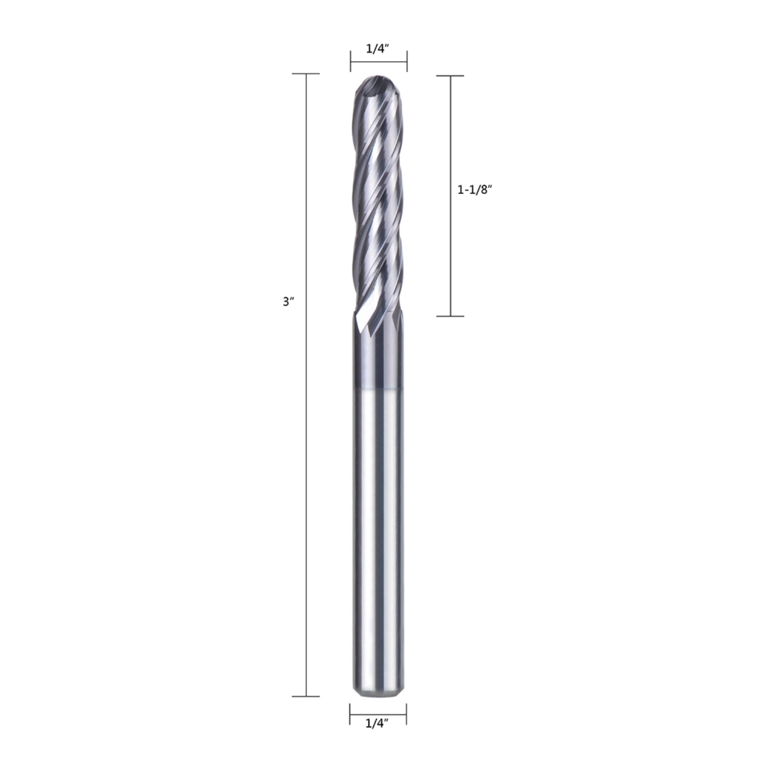 SpeTool 4 Flutes Carbide Ball Nose End Mill 1/4" Shank Carbide Router Bit