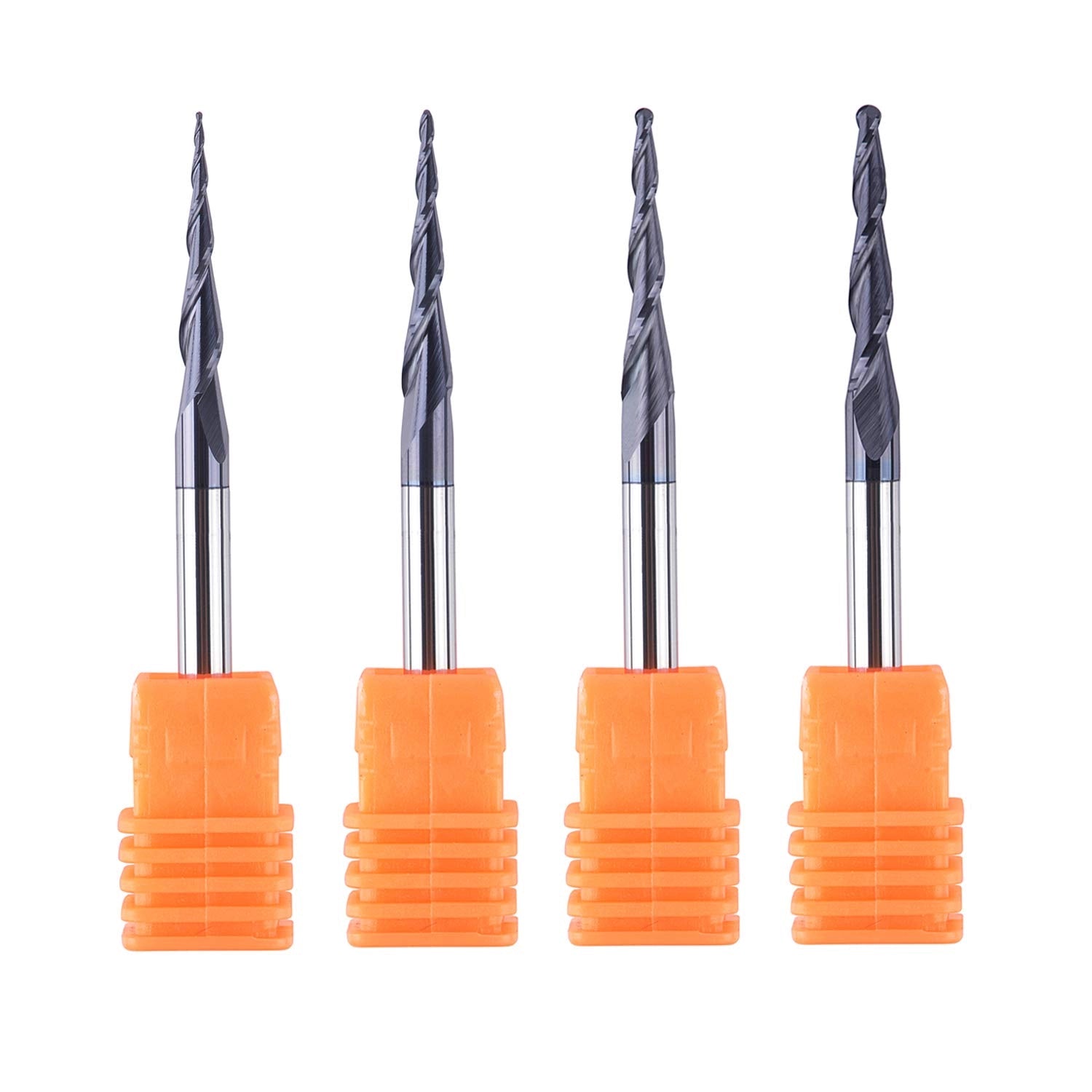 SpeTool EU 4Pcs/Pack R0.25~1.0 Tip 4 mm Tapered TiAlN Coated End Mill Ball Nose Carbide CNC Cutter For Carving Engraving