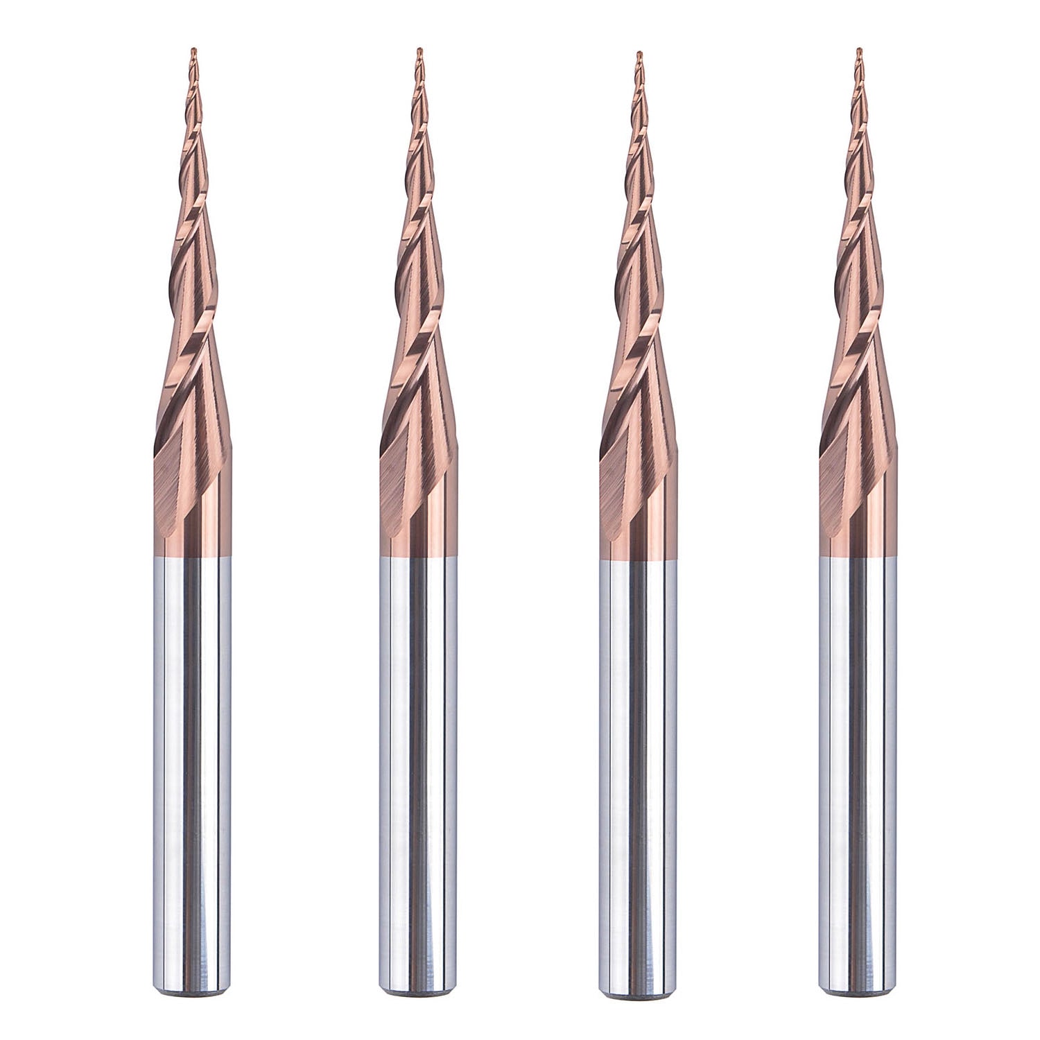 SpeTool 4Pcs 2D/3D Carving Ball Nose H-Si Coated 1/4" SHK Router Bits