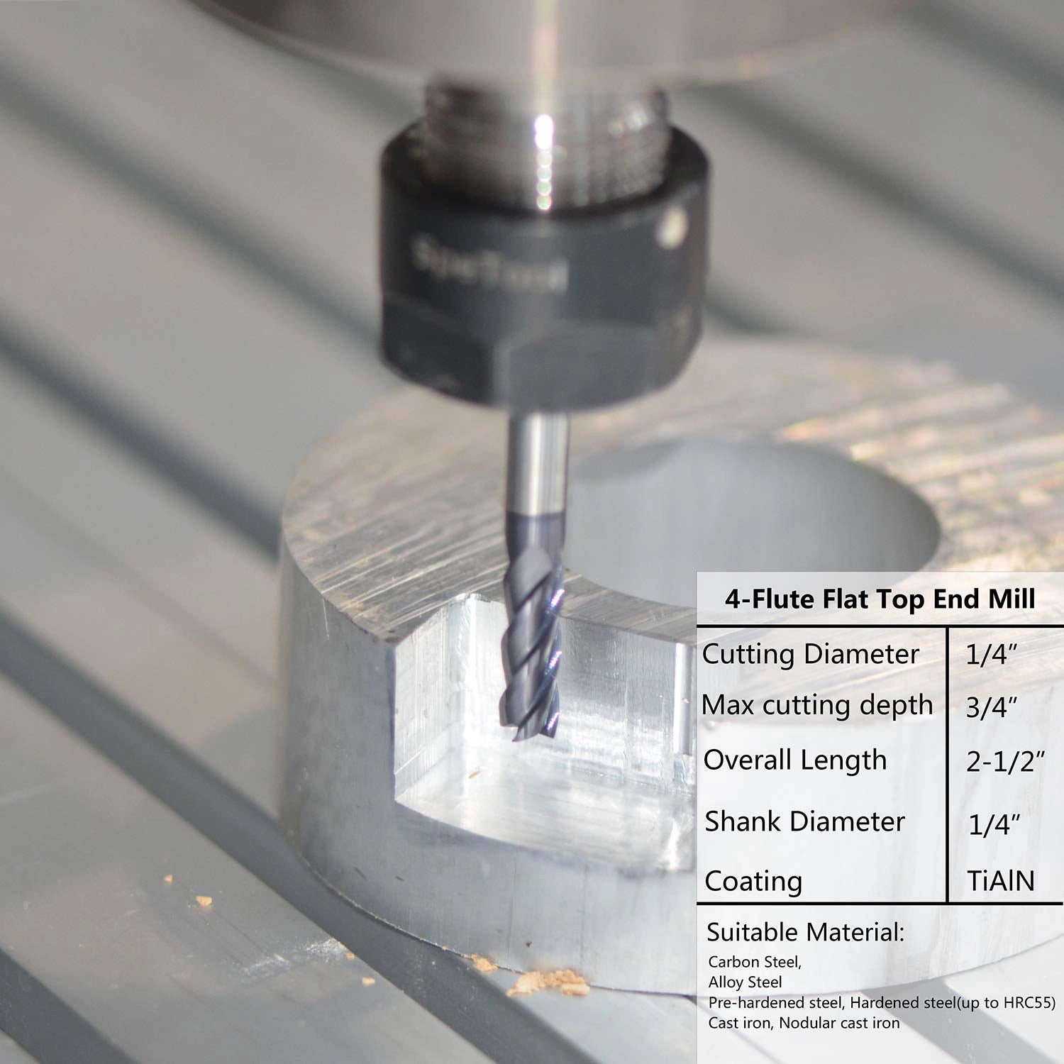 SpeTool 5PCS 4 Flutes 1 4 SHK Carbide Square Nose End Mill for Metal Mill