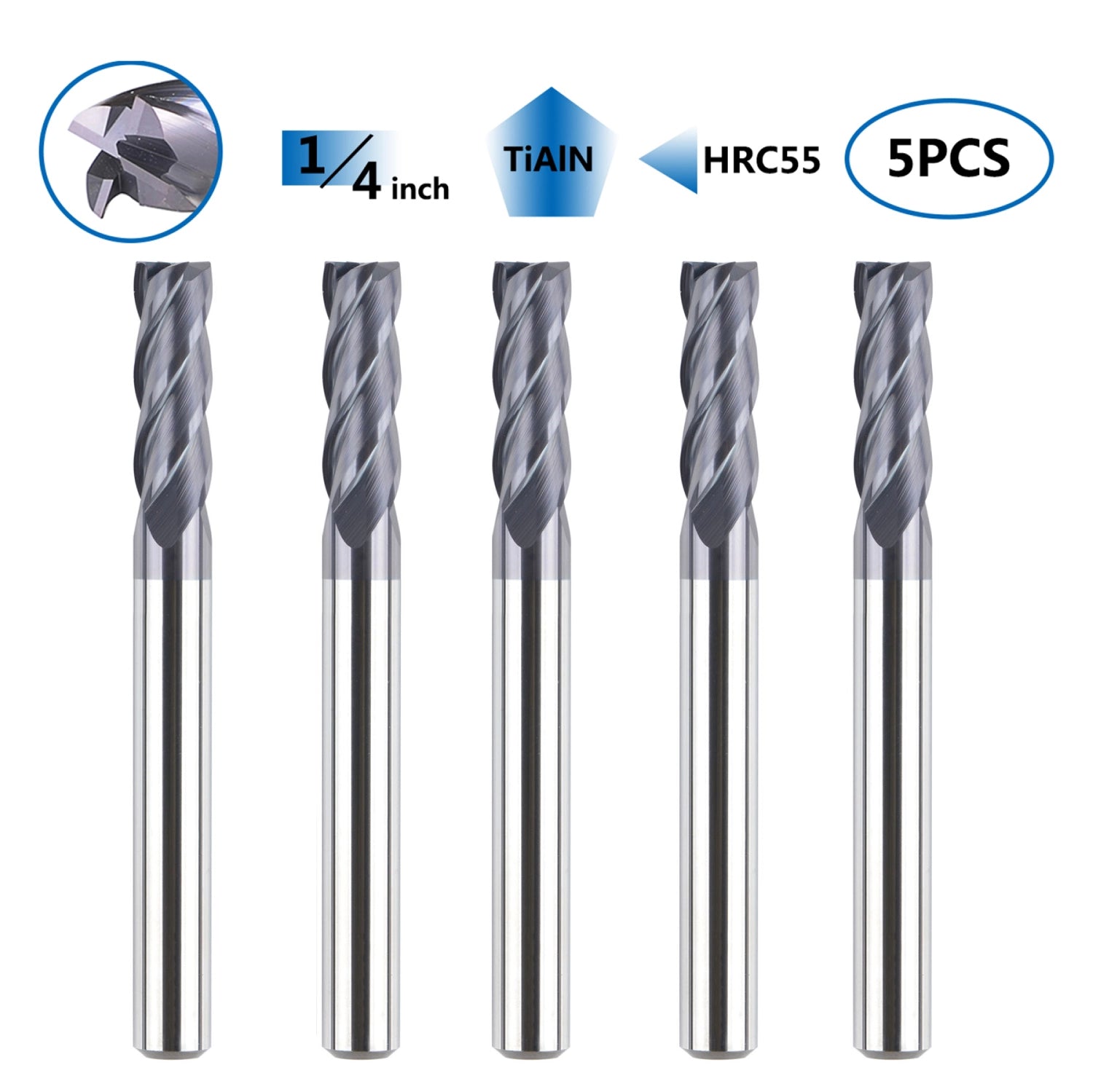 SpeTool 5PCS 4 Flutes 1 4 SHK Carbide Square Nose End Mill for Metal Mill