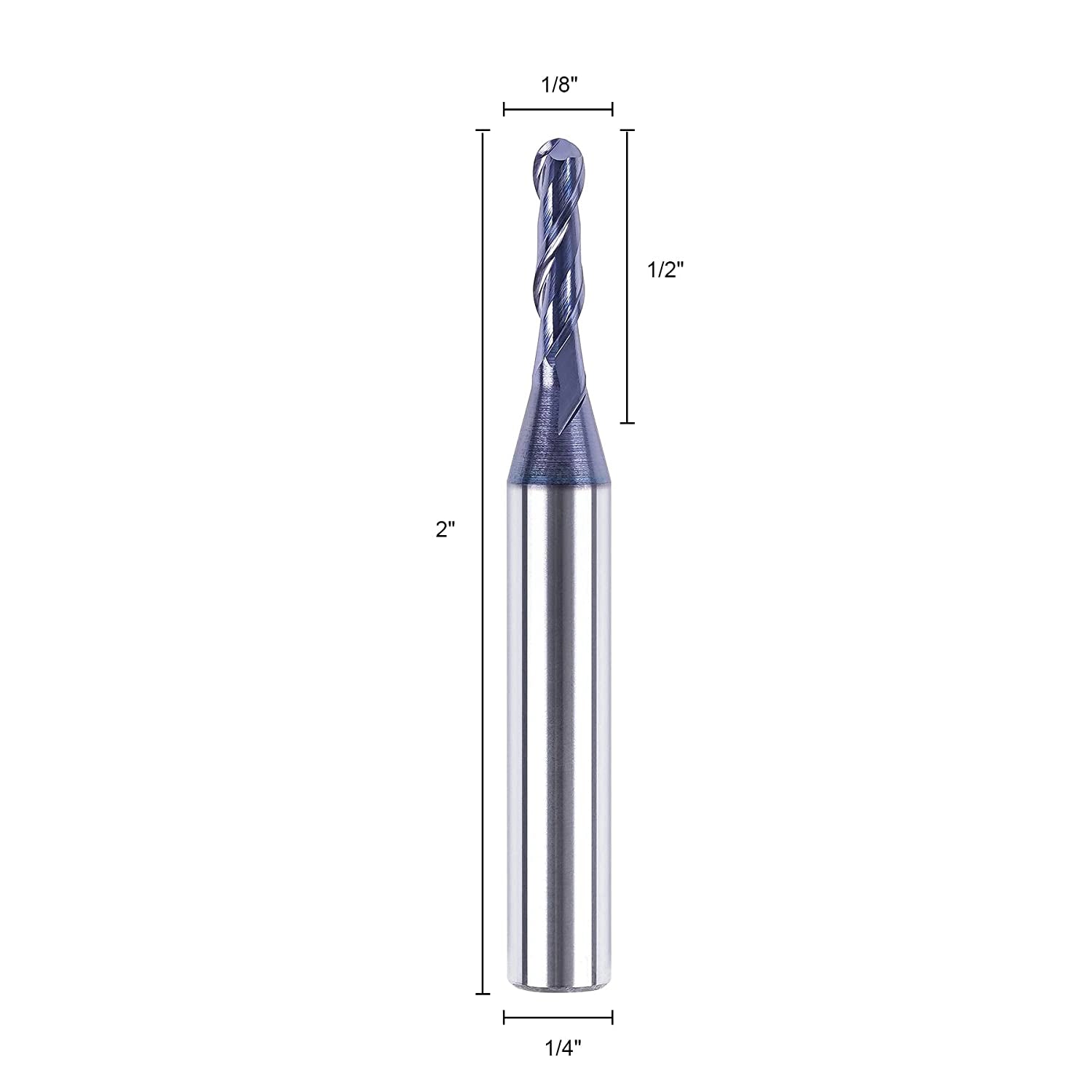 SpeTool 5PCS Ball Nose End Mill 18 Cutting Diameter 14 Shank 2 Flute HRC55 TiAIN Coated Carbide Upcut Router Bits CNC Milling Tool