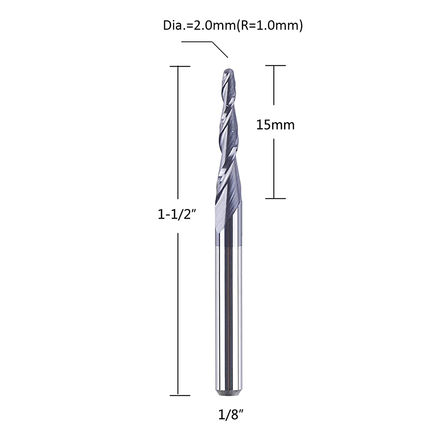 SpeTool 1.0mm Radius Tapered Ball Nose 3D 1/8 SHK TiAlN Coated Router Bit