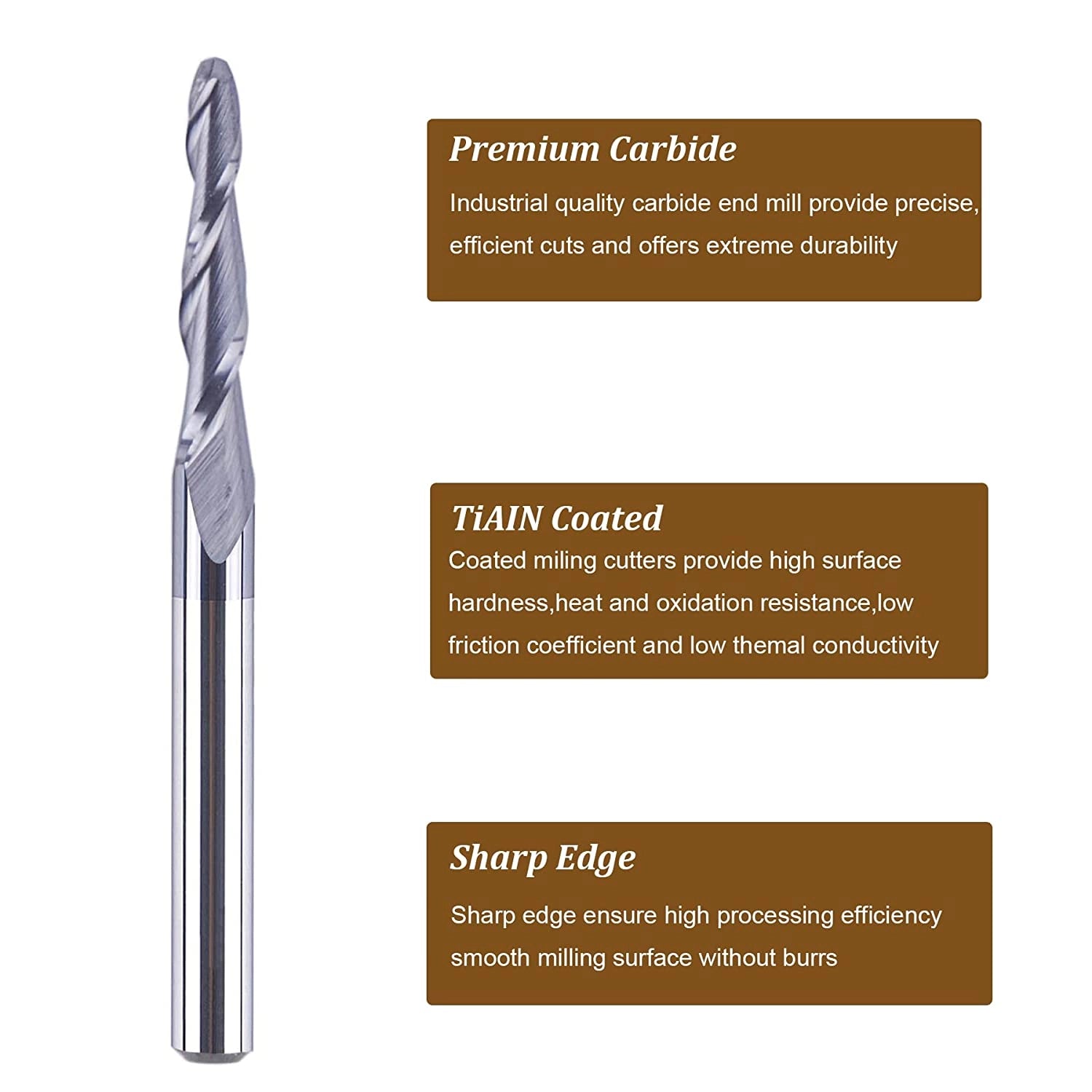 SpeTool 1.0mm Radius Tapered Ball Nose 3D 1/8 SHK TiAlN Coated Router Bit