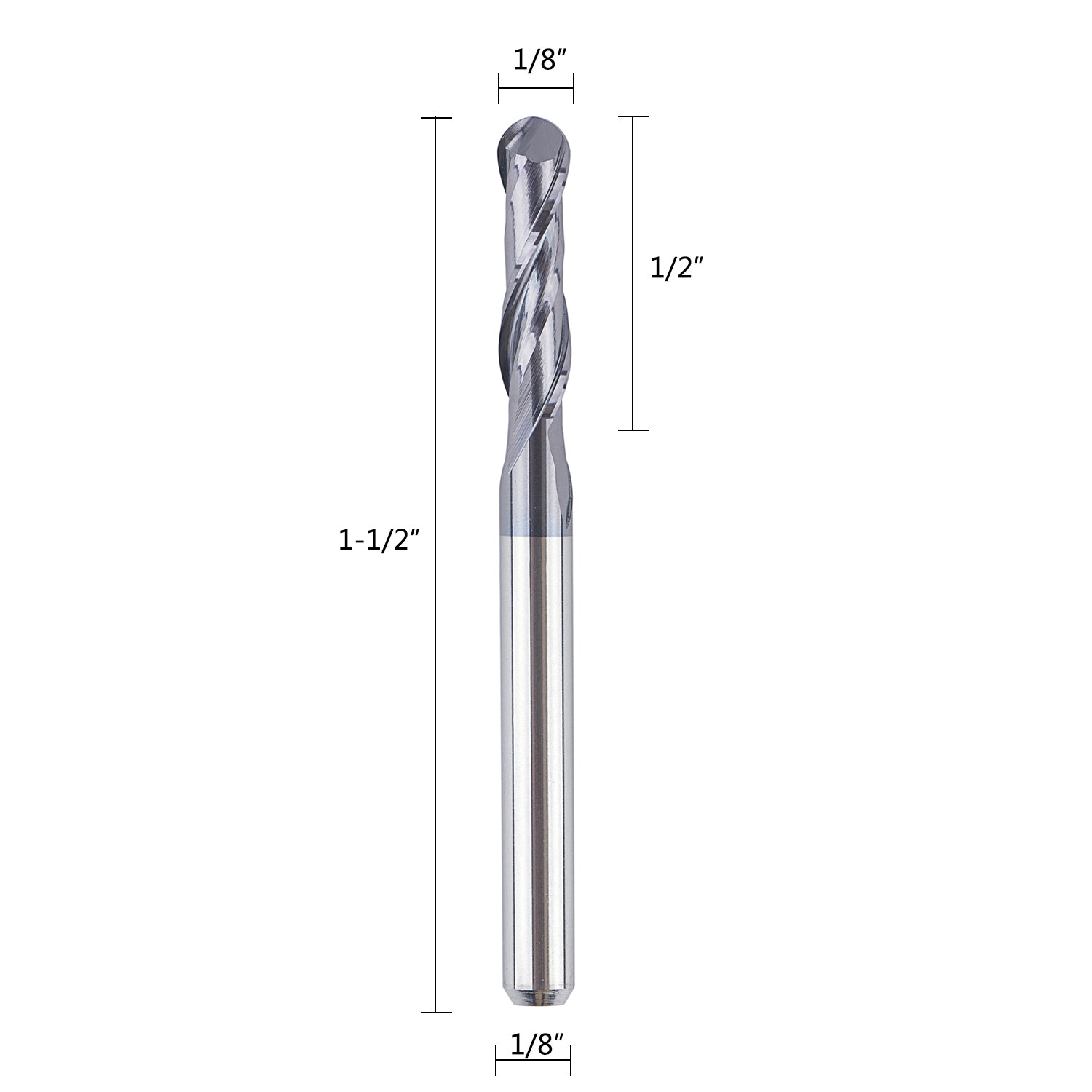 SpeTool 5Pcs 2 flute 1/8" Cutting Diameter Carbide Ball Nose CNC Router Bits