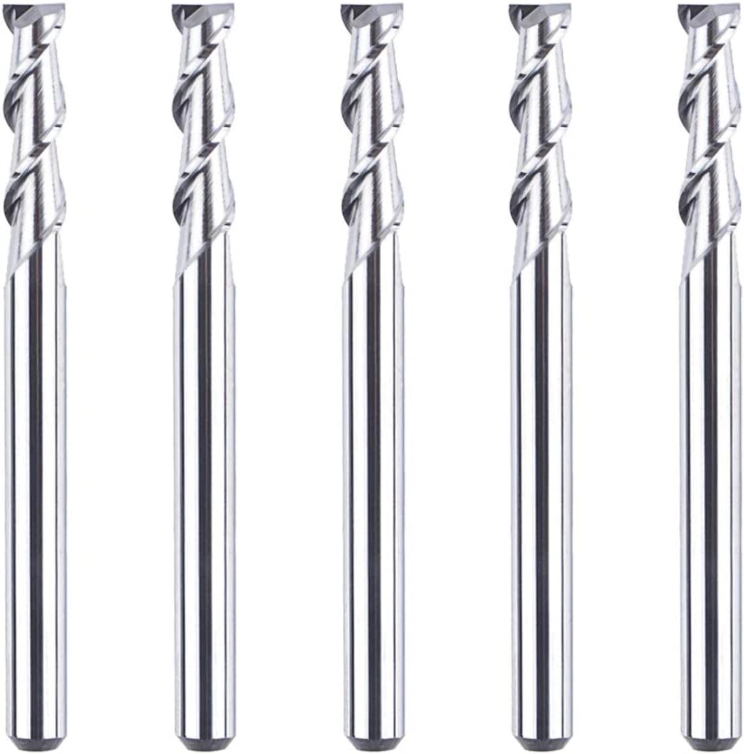 SpeTool 5Pcs 1/8 inch Aluminum End Mills 2 Flutes CNC Spiral Router Bits