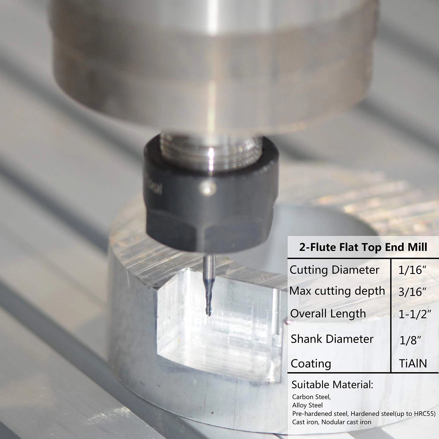 SpeTool 5Pcs 2-Flute Flat Nose Carbide End Mill 1/16" Dia Upcut Router Bit