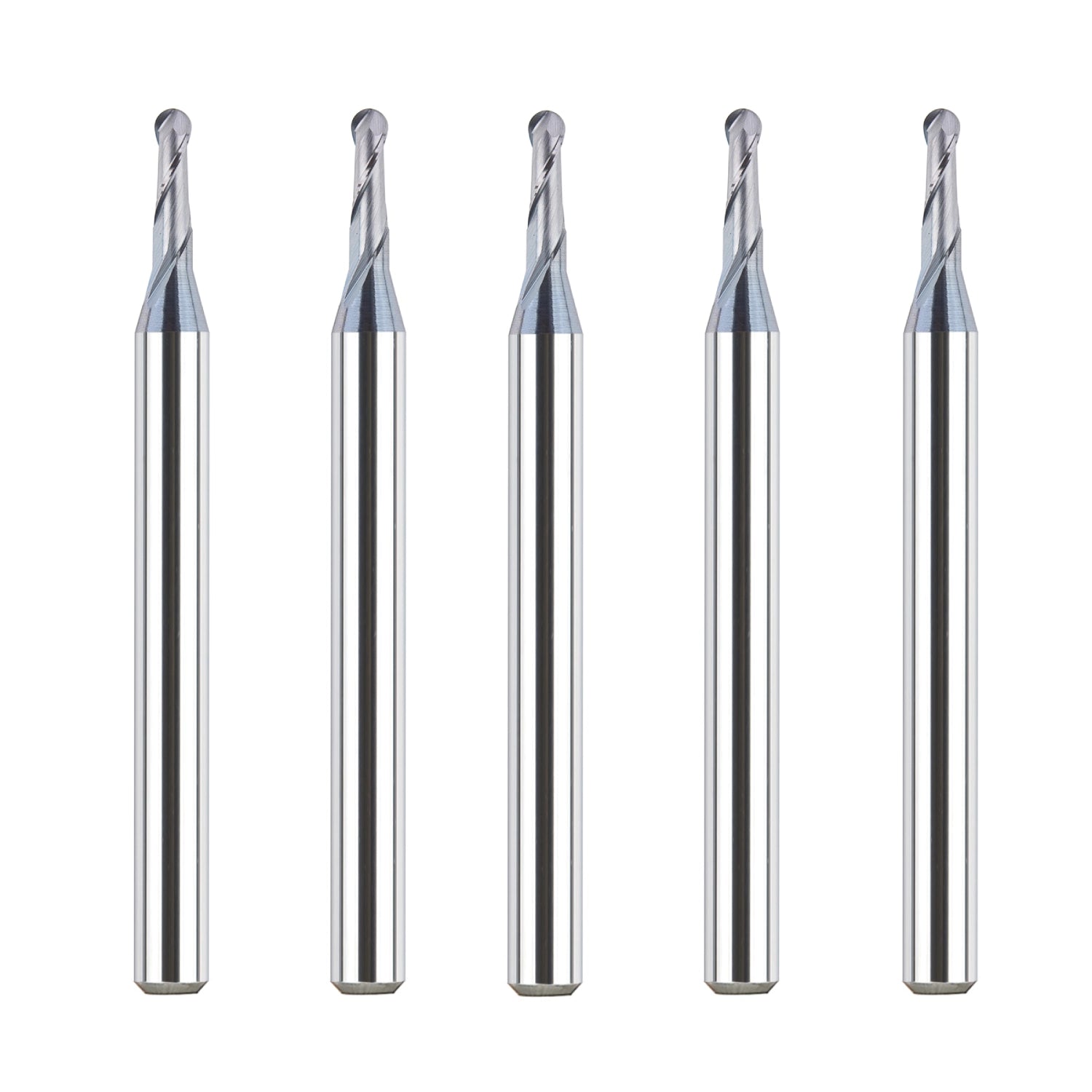 SpeTool 5Pcs 2 Flute 1/16" Dia x 1/8" SHK Carbide Ball Nose CNC End Mill