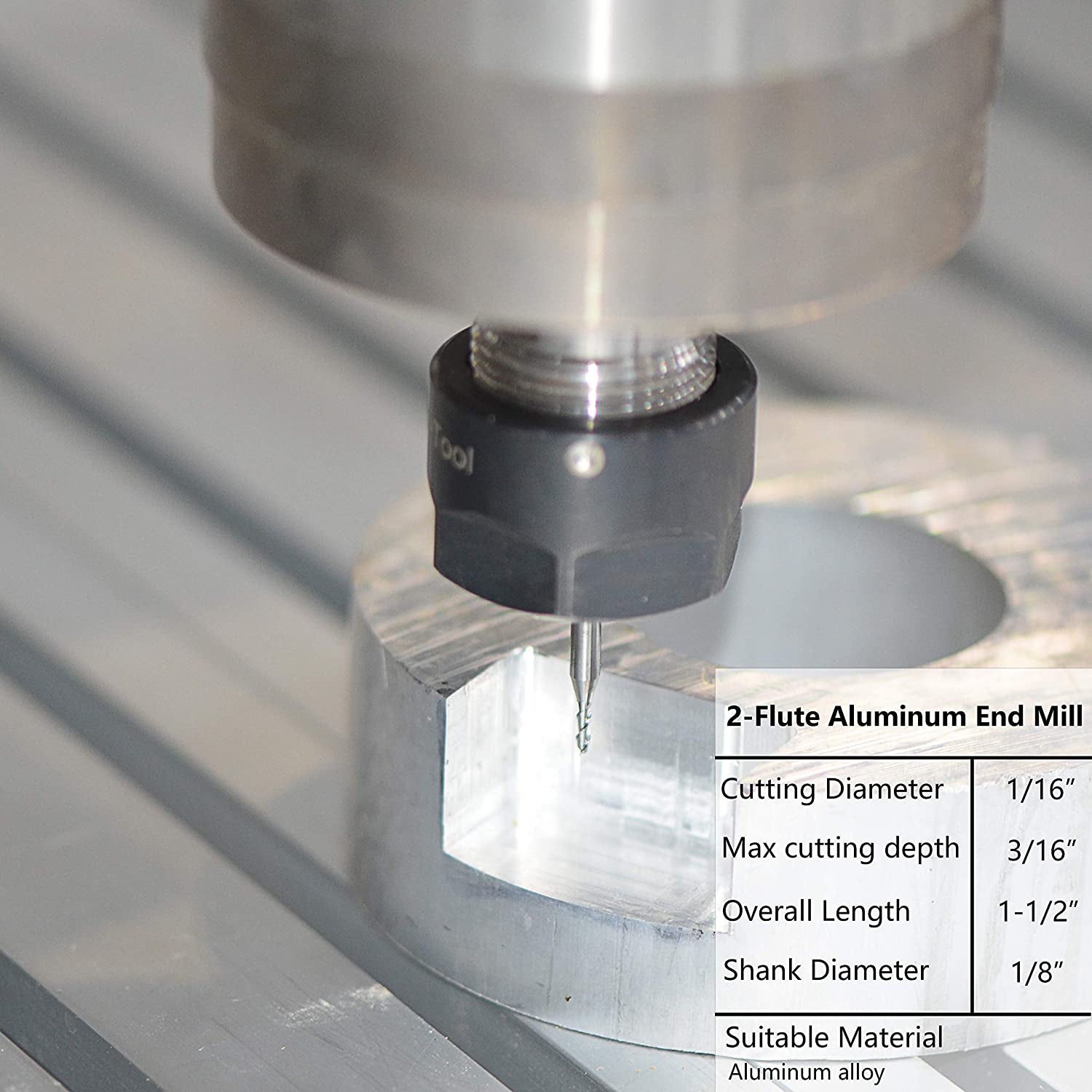SpeTool A03001 5Pcs CNC SC Spiral Aluminum Cutting 1/16" Dia x 3/16" Cutting Length x 1/8" Shank x 1-1/2" Long 2 Flute Up Cut Router Bits