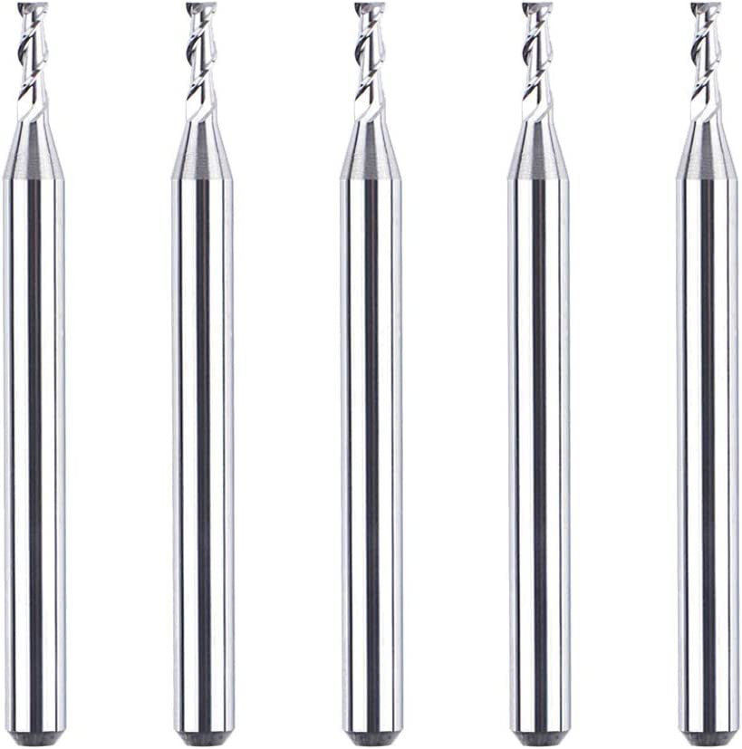 SpeTool A03001 5Pcs CNC SC Spiral Aluminum Cutting 1/16" Dia x 3/16" Cutting Length x 1/8" Shank x 1-1/2" Long 2 Flute Up Cut Router Bits